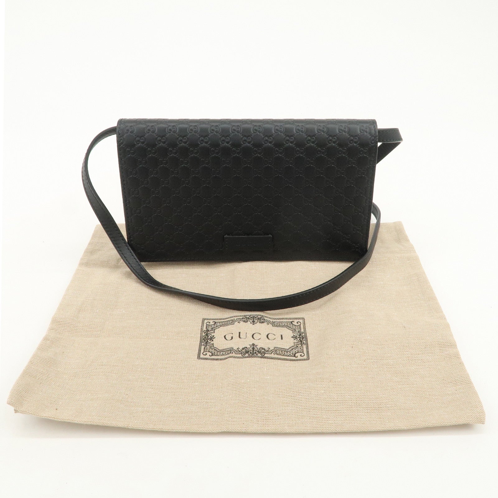 GUCCI Micro Guccissima Leather Shoulder Bag Wallet Bag Black 466507