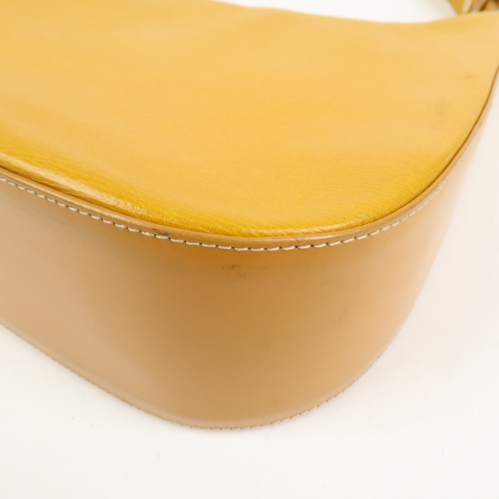 BURBERRY Logo Leather Shoulder Bag Hand Bag Yellow Beige