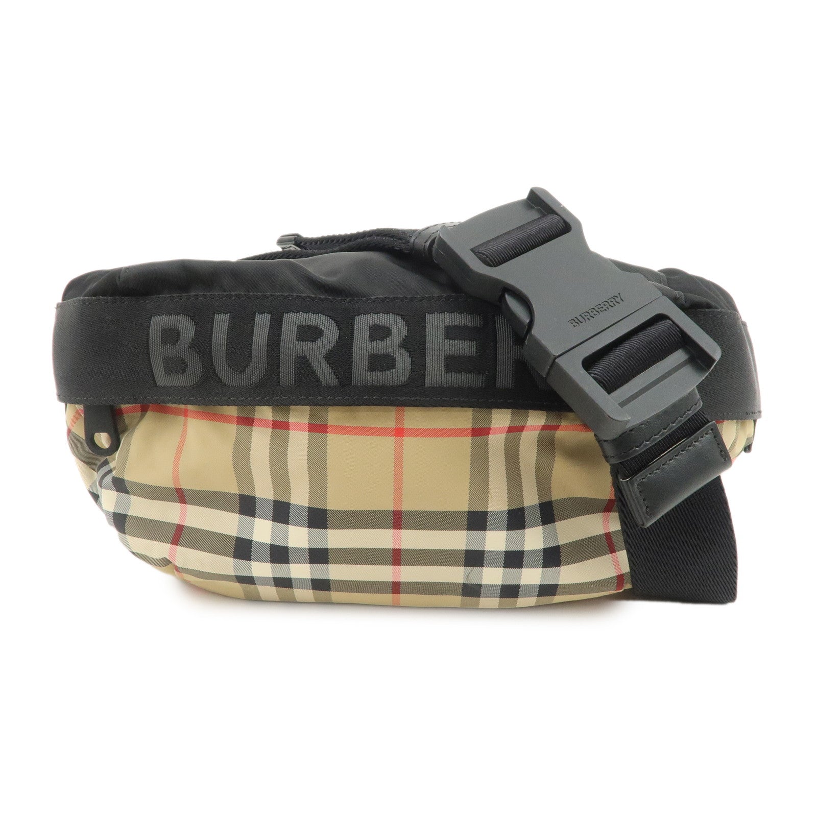 BURBERRY Nova Plaid Nylon Waist Bag Crossbody Bag Black Beige