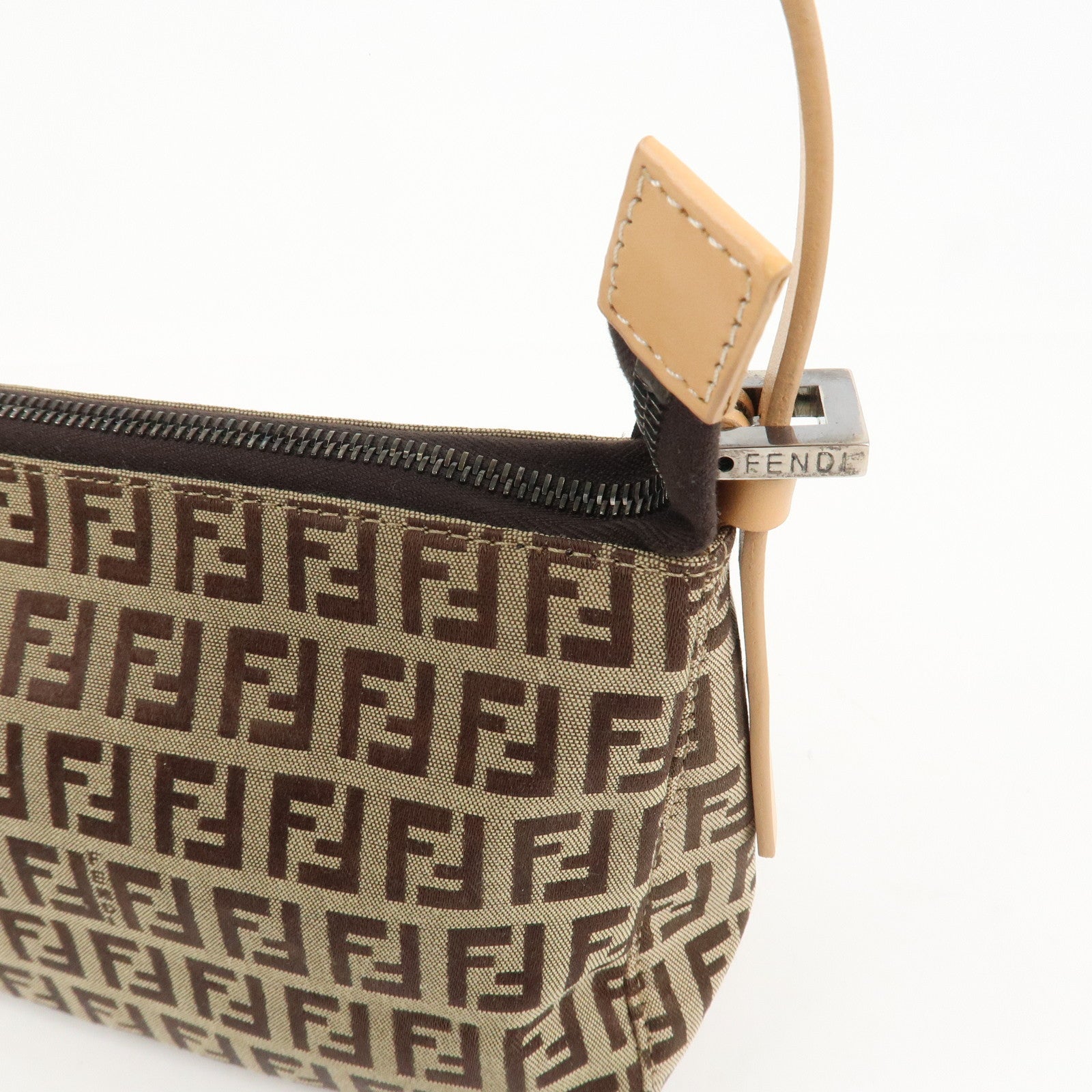 FENDI Zucchino Canvas Leather Shoulder Bag Hand Bag Brown 8BR156