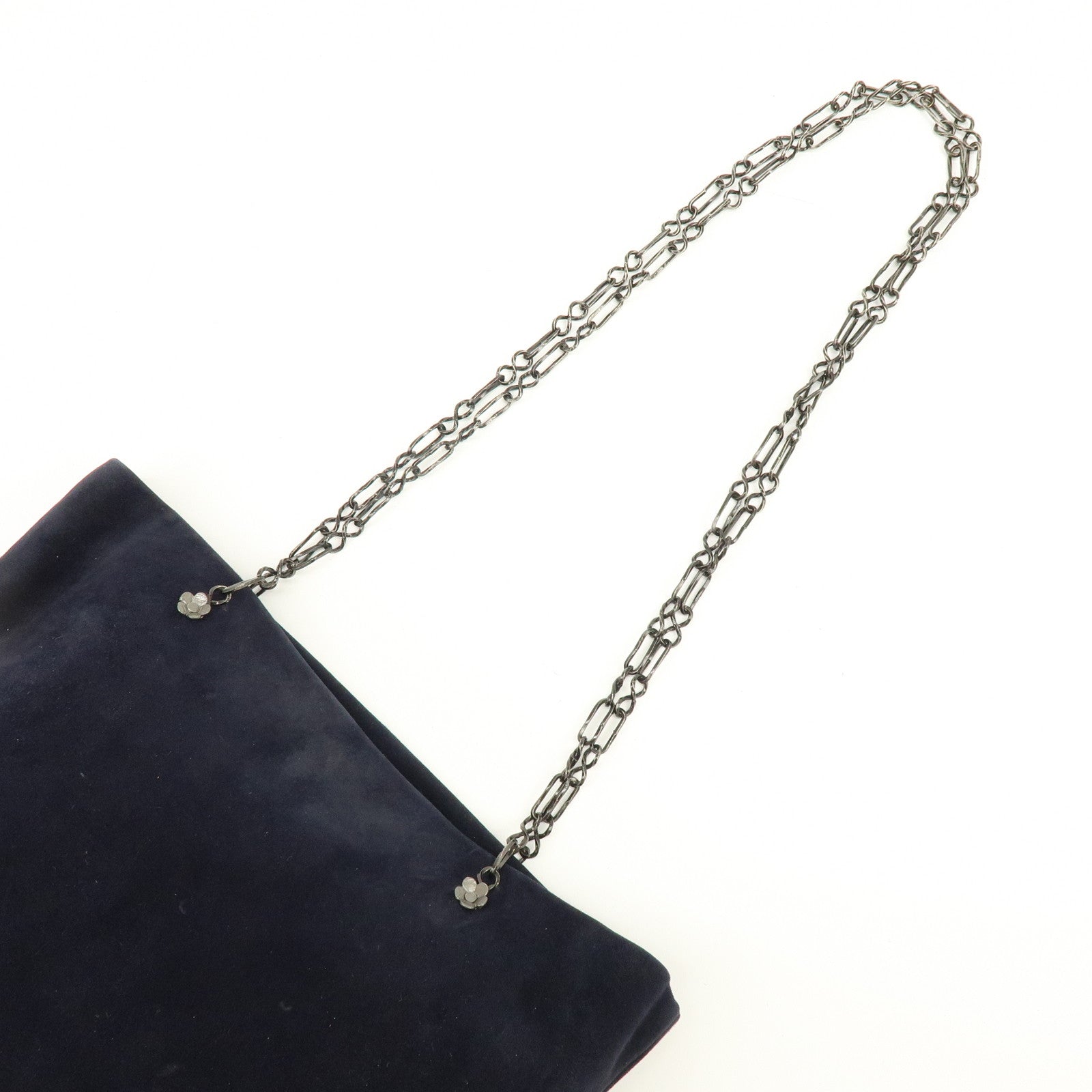 PRADA Logo Suede Chain Shoulder Bag Tote Bag Dark Navy