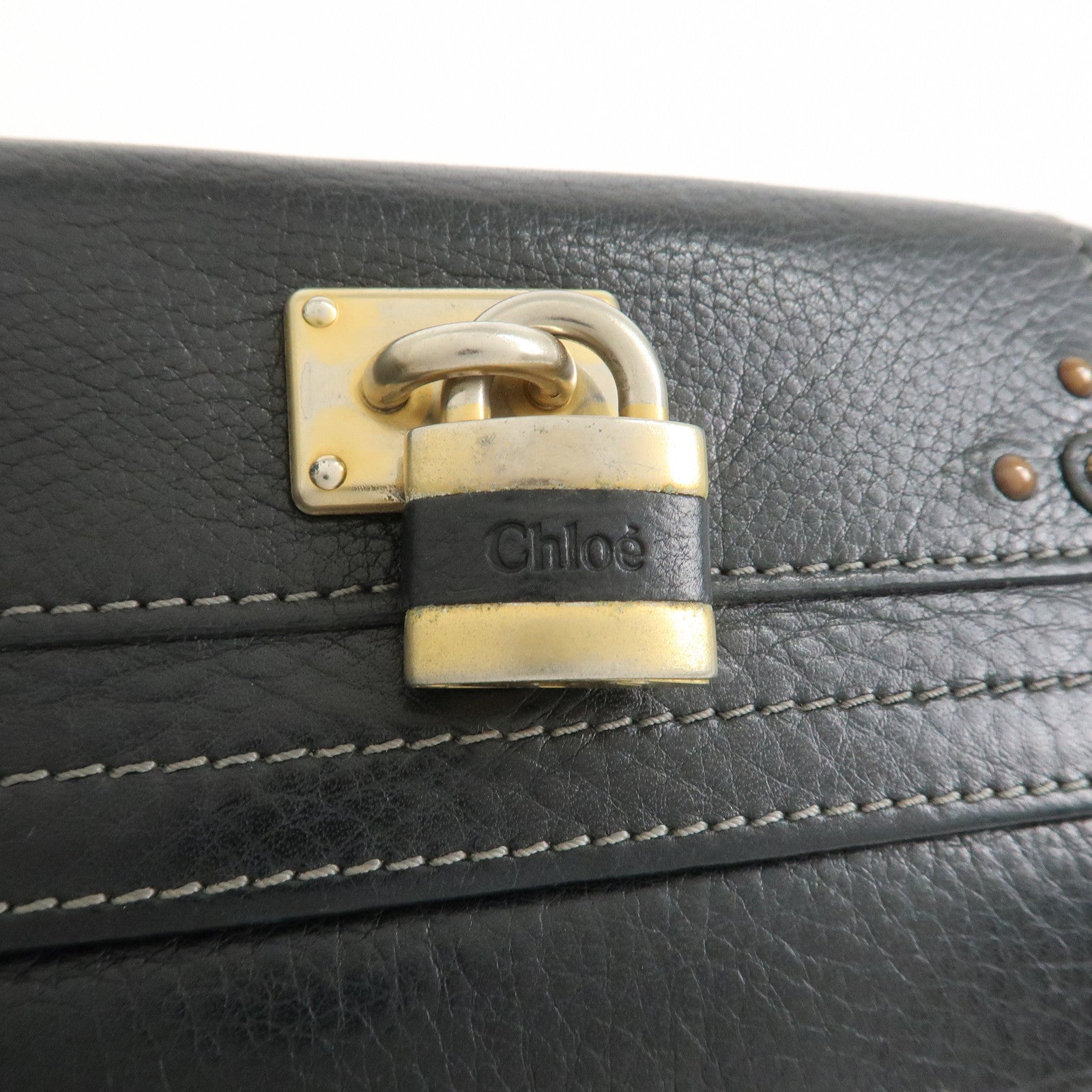 Chloe Padington Set of 2 Leather Long Wallet Key Case Gold Black