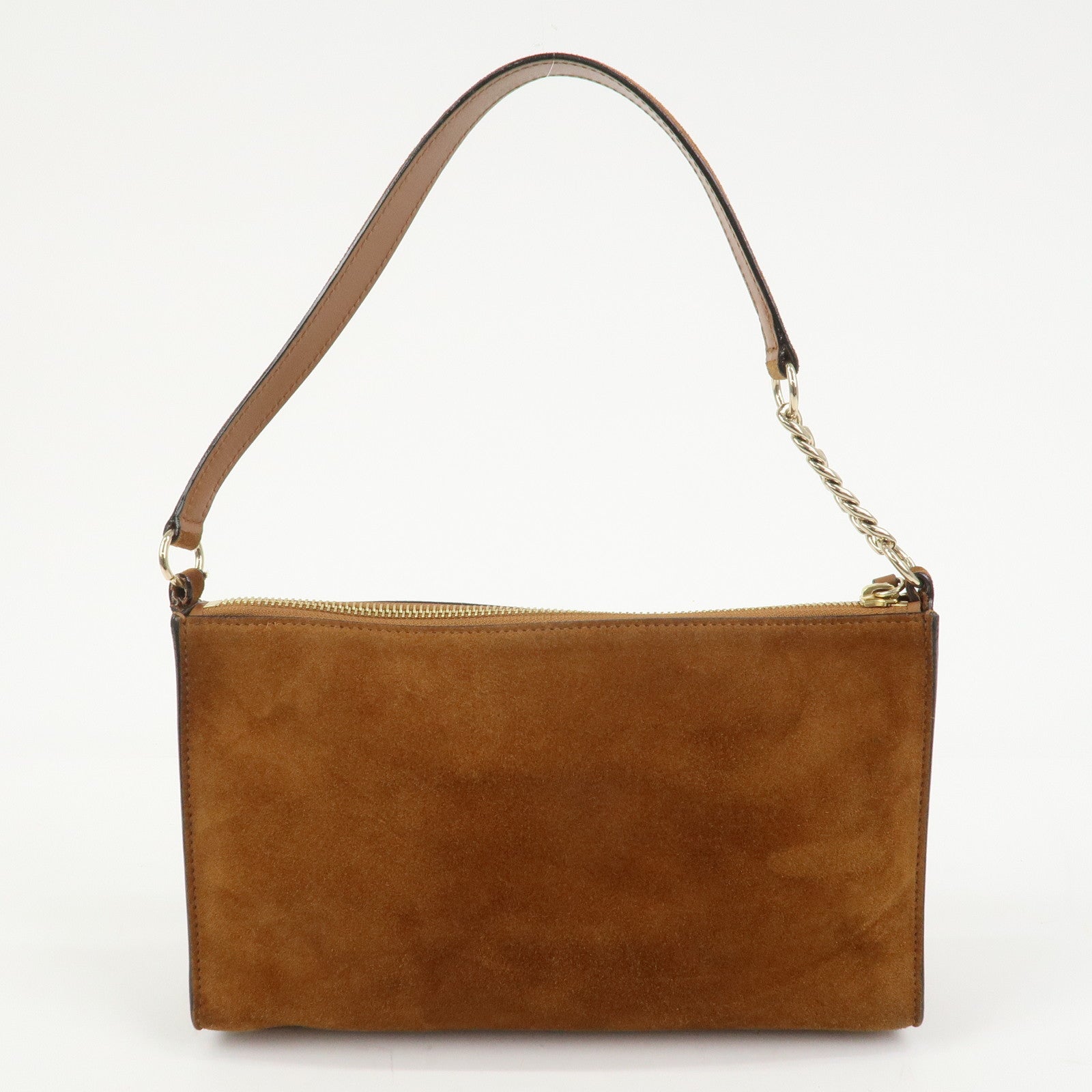 JIMMY CHOO Suede Leather Chain Shoulder Bag Hand Bag Brown