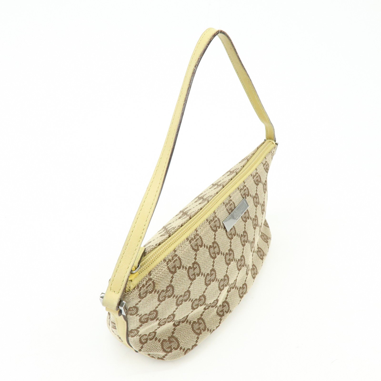 GUCCI Boat Bag GG Canvas Leather Accessory Pouch Beige Yellow 07198