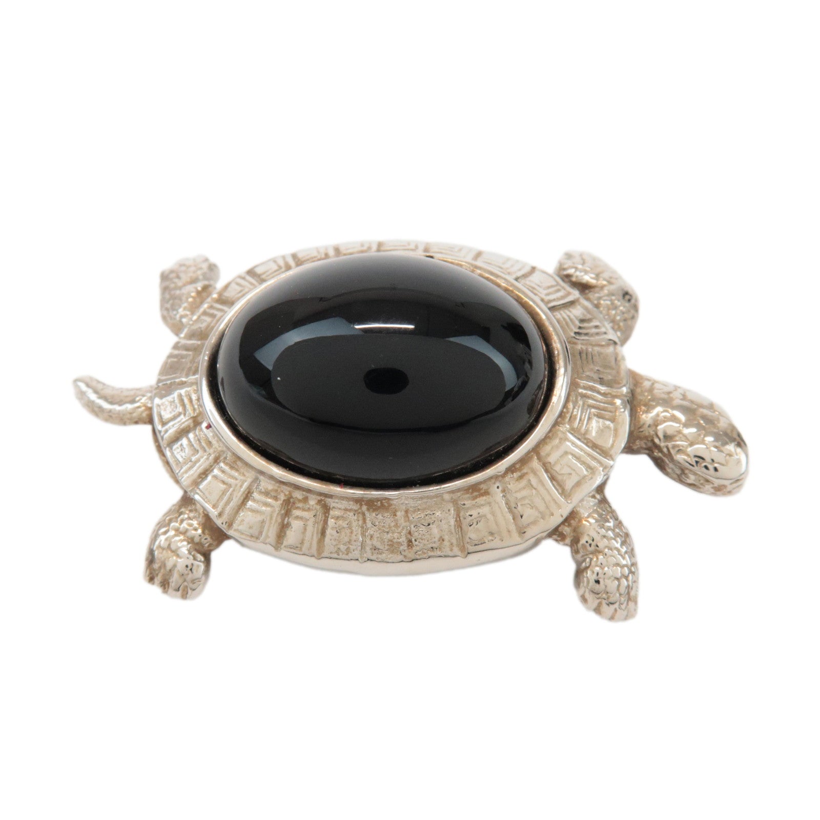 Ferragamo Metal Stone Accessory Turtle Brooch Silver Black