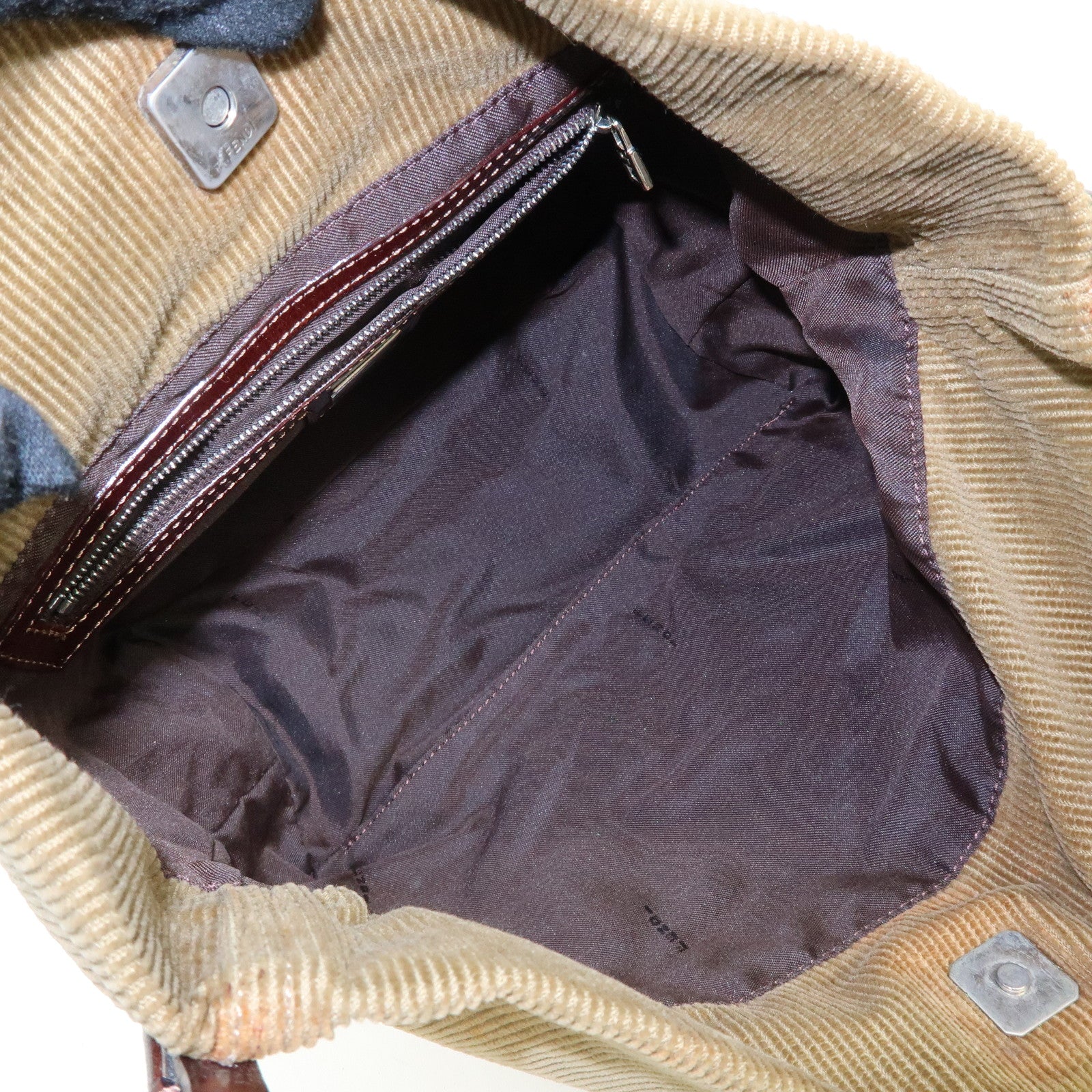 FENDI Corduroy Leather Mini Hand Bag Light Brown 26637