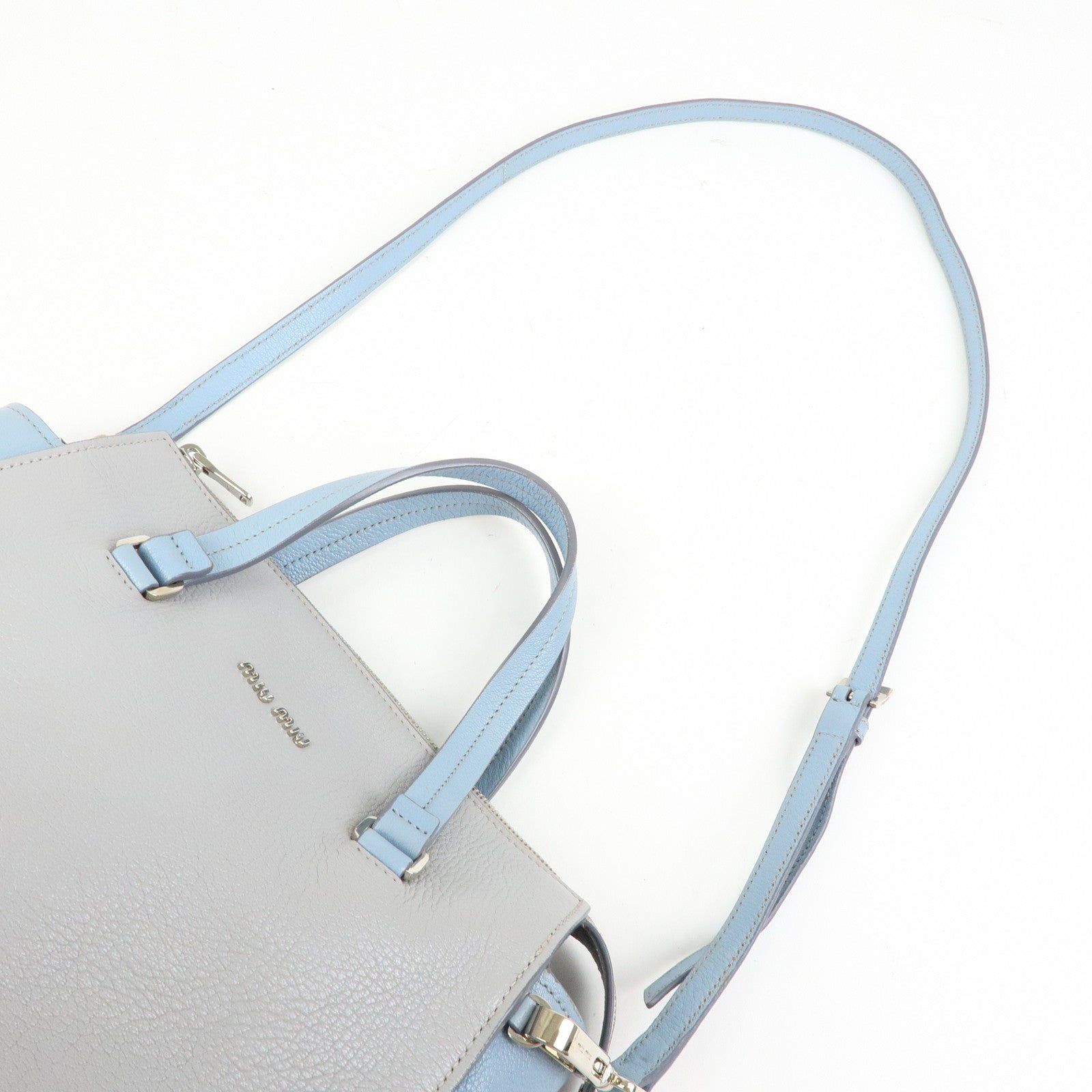 MIU MIU Madras Leather 2Way Bag Hand Bag Gray Light Blue 5BB006