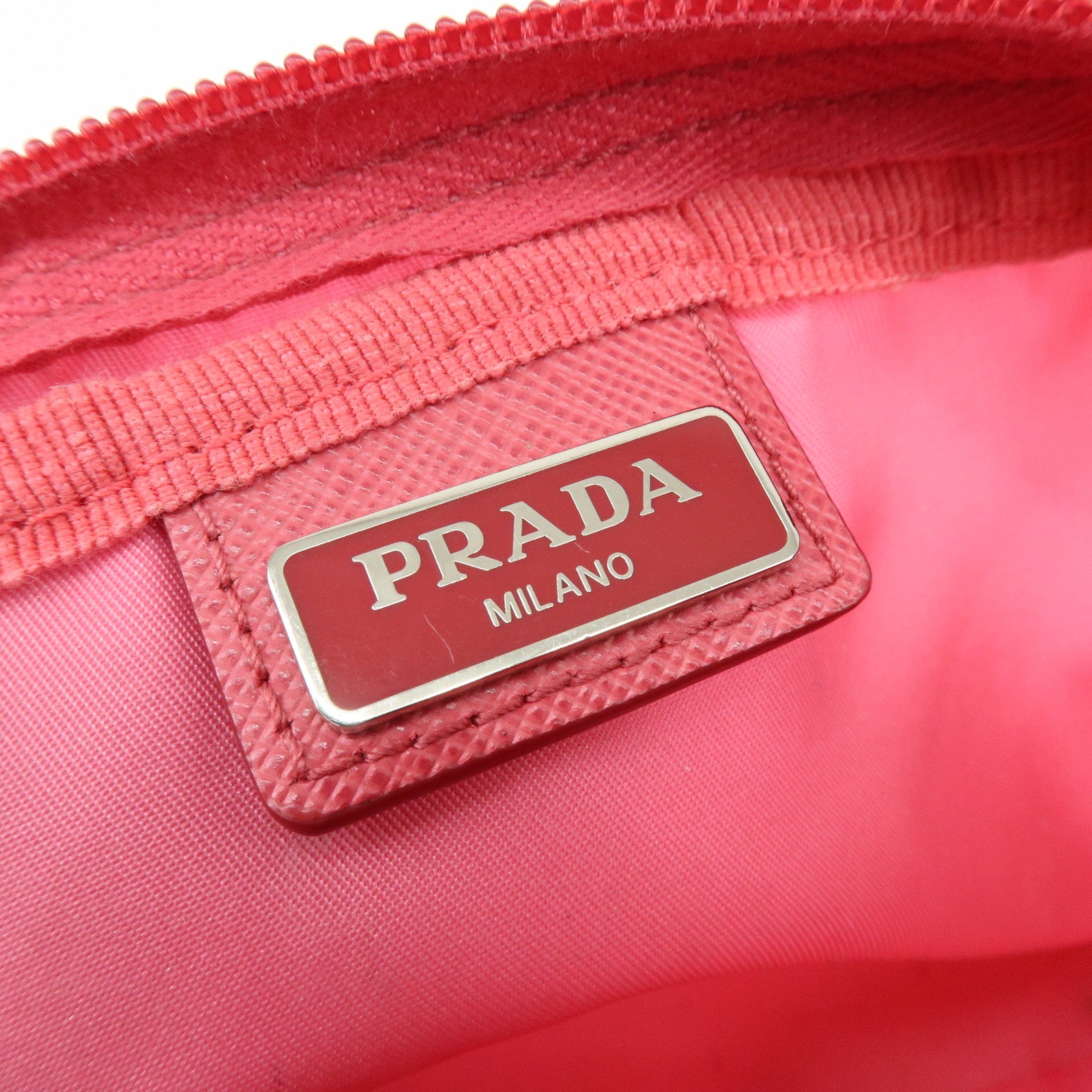 PRADA Triangle Logo Nylon Leather Cosmetic Pouch Pink 1NA021