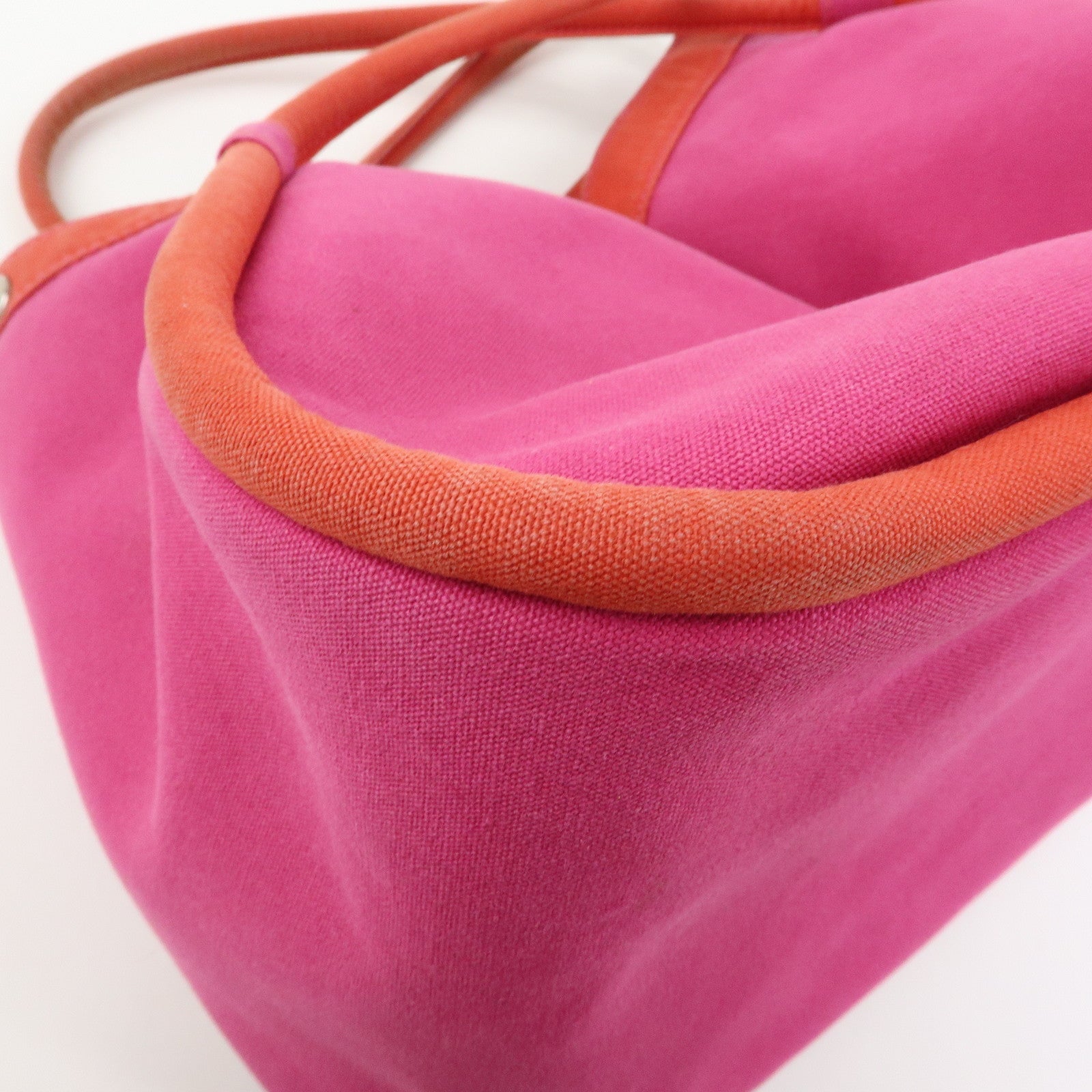 HERMES Sac Baguette GM Canvas Tote Bag Hand Bag Pink Red