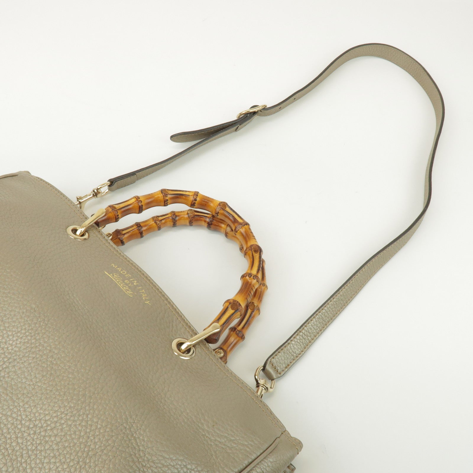 GUCCI Bamboo Shopper Medium 2Way Bag Shoulder Bag Gold 323660
