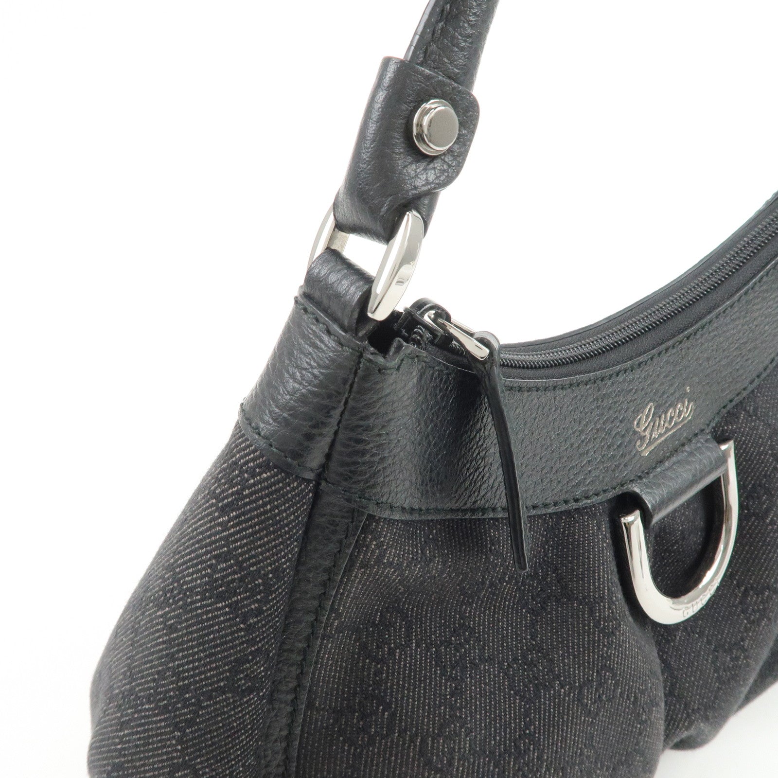 GUCCI Abbey GG Canvas Leather Shoulder Bag Hand Bag Black 265692