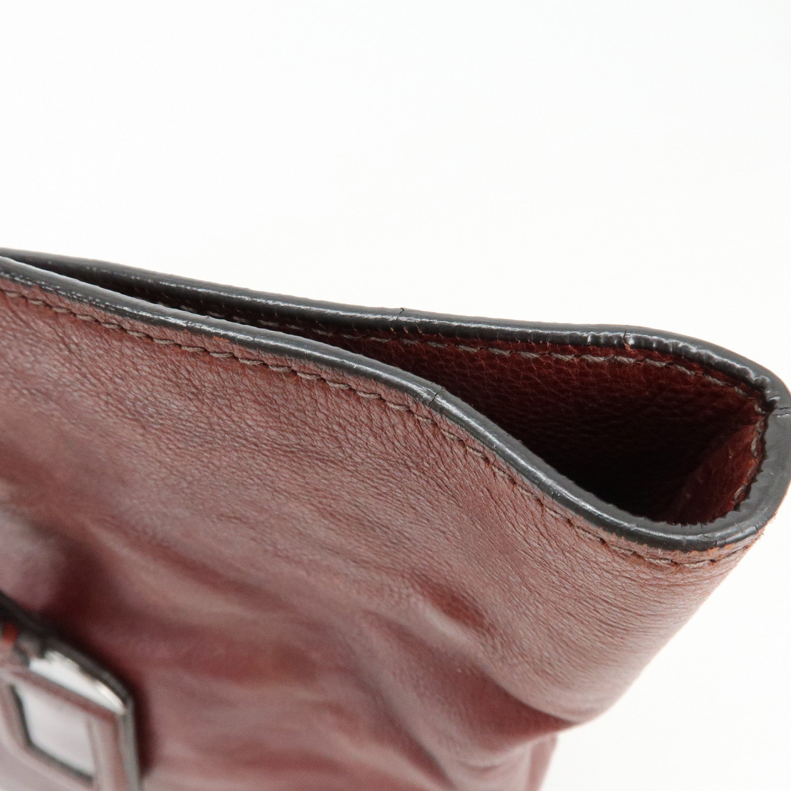 PRADA Triangle Logo Gradation Leather Tote Bag Hand Bag Bordeaux