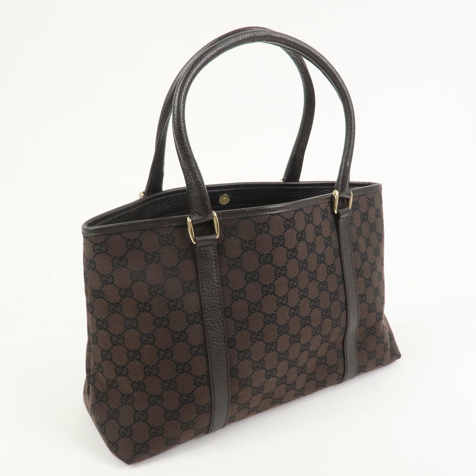 GUCCI Canvas Leather Tote Bag Shoulder Bag Dark Brown 257302