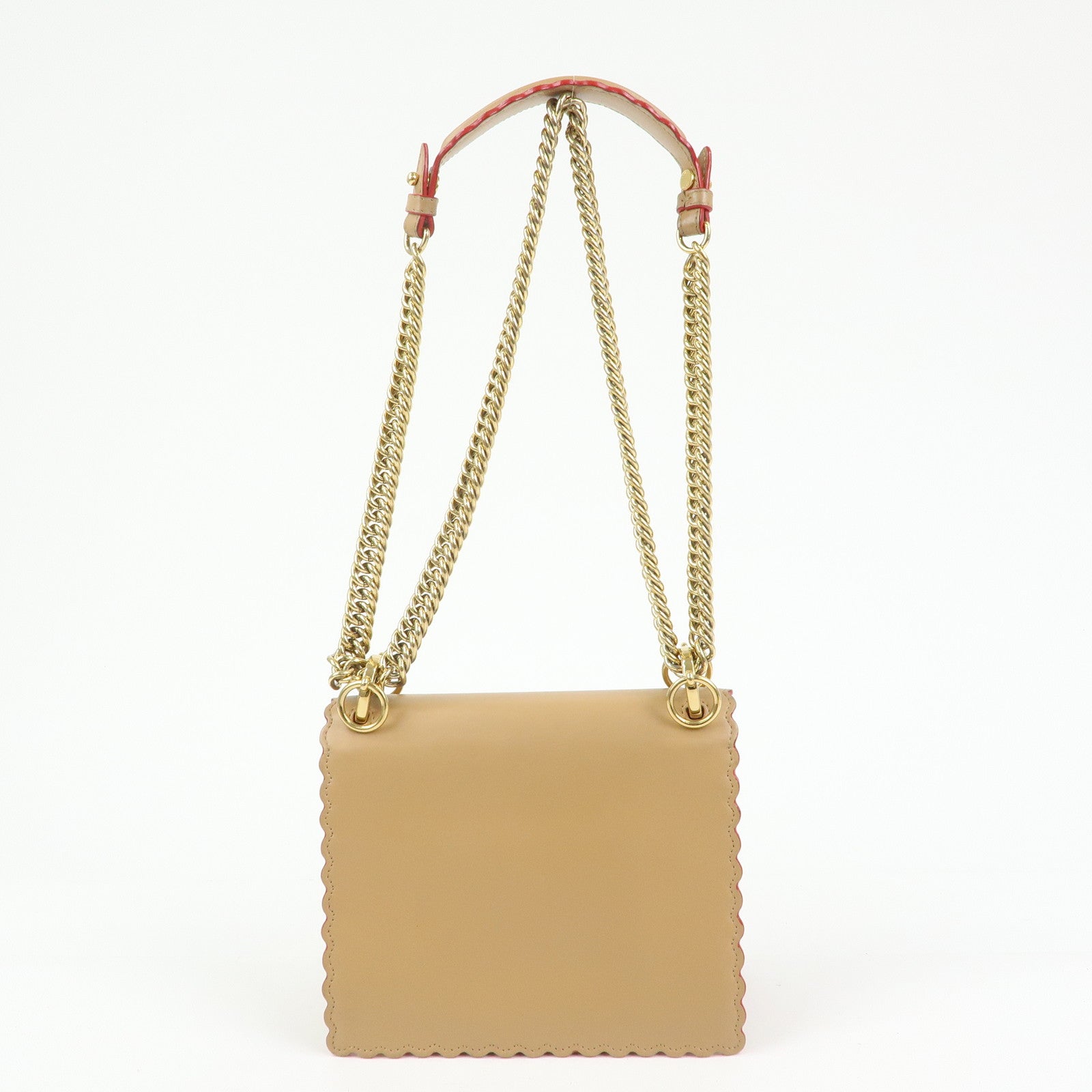 FENDI Mini Kan I Leather Chain Shoulder Crossbody Bag Beige 8M0381