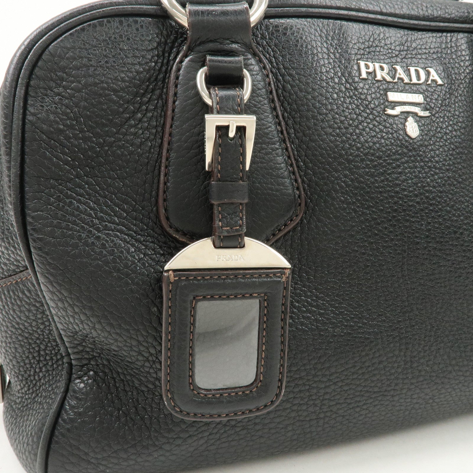 PRADA Logo Leather Hand Bag Mini Boston Bag Black BL0471 Used