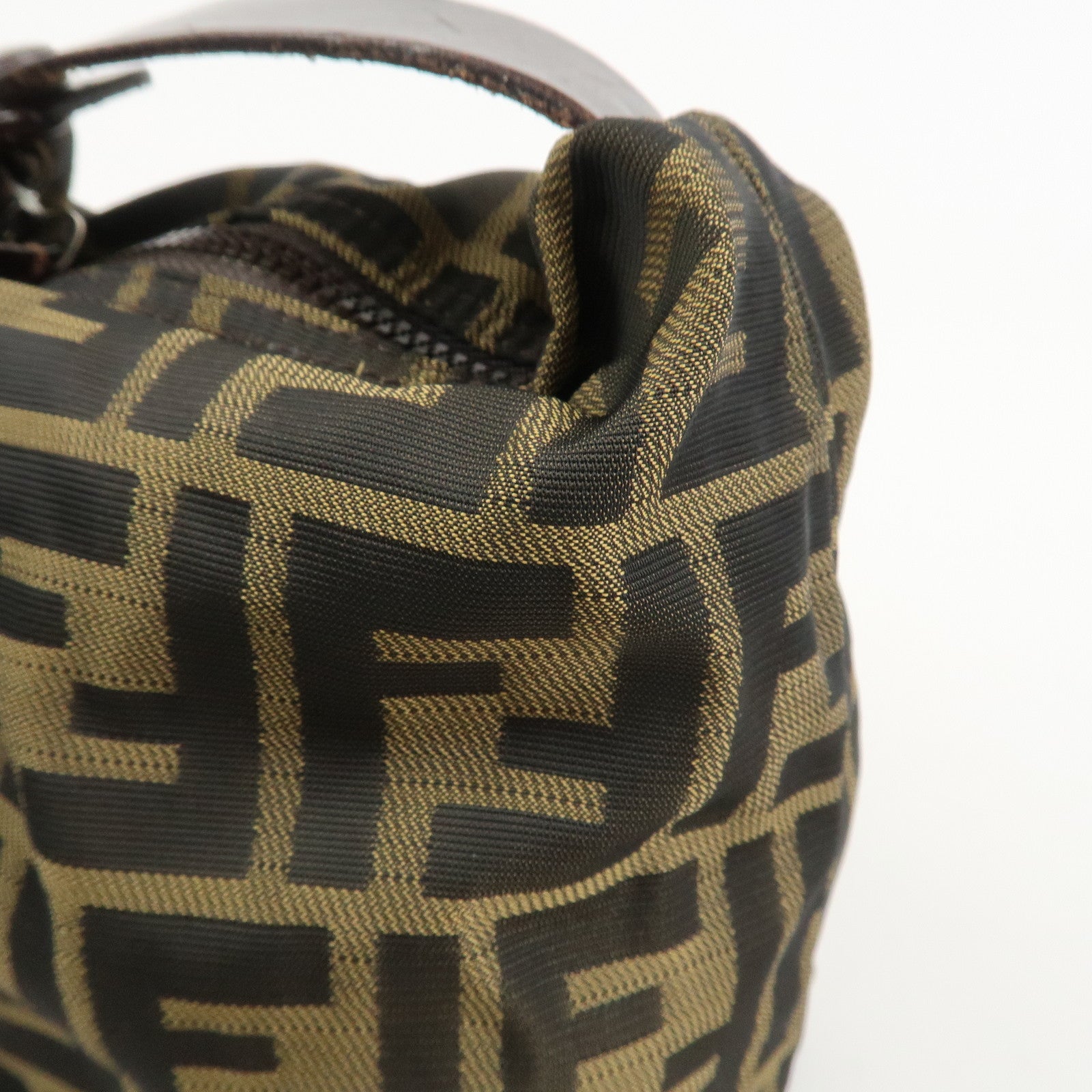 FENDI Zucca Canvas Leather Hand Bag Pouch Bag Brown Black 226540