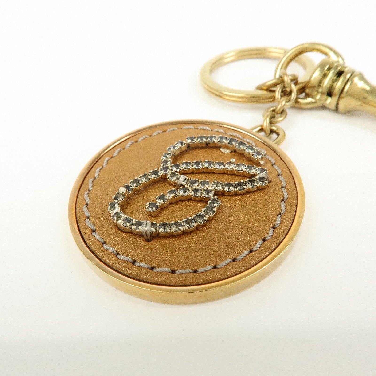 Chloe Leather Color Stone Bag Charm Key Charm Key Chain Brown