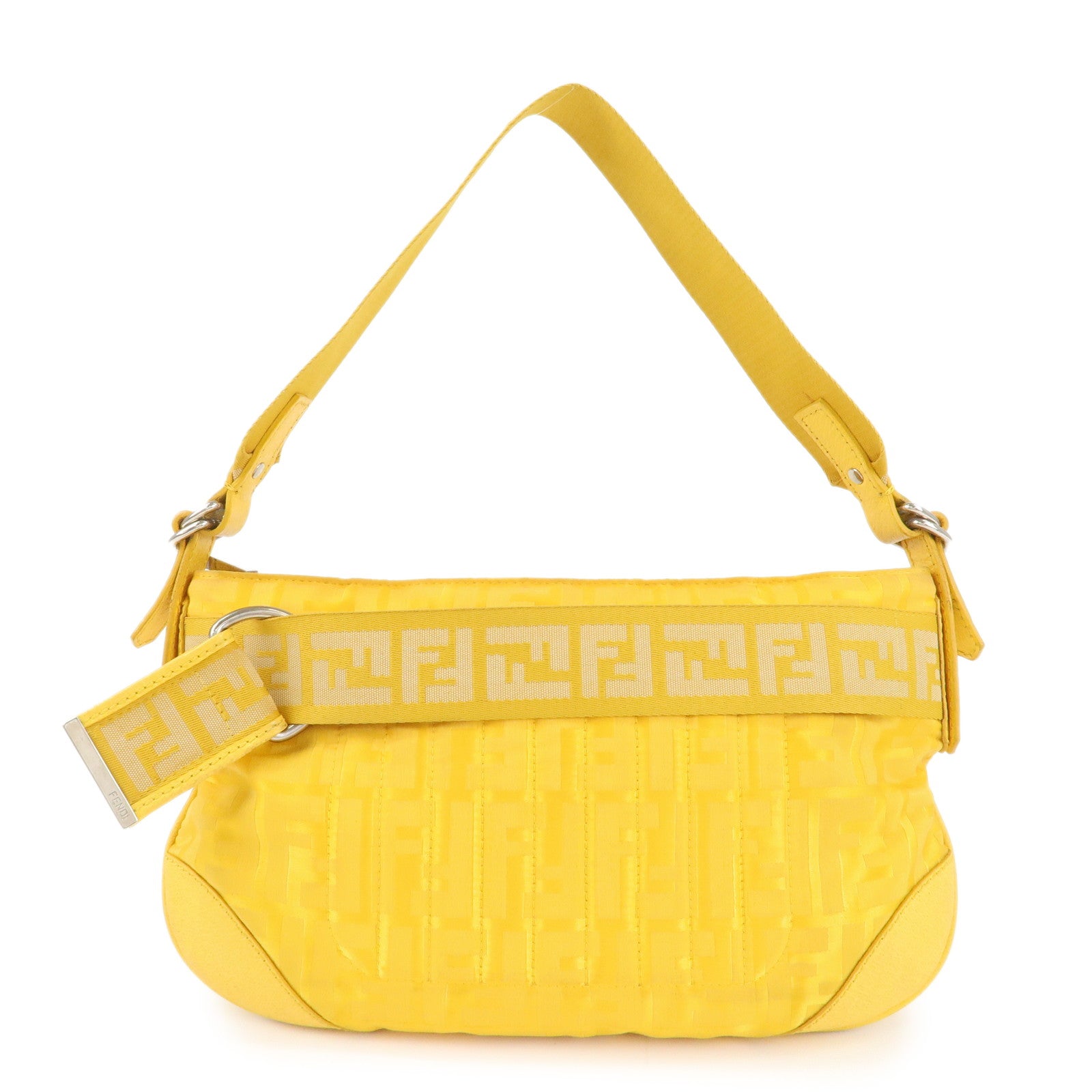 FENDI Nylon Leather Shoulder Bag Hand Bag Yellow 8BR500 Used