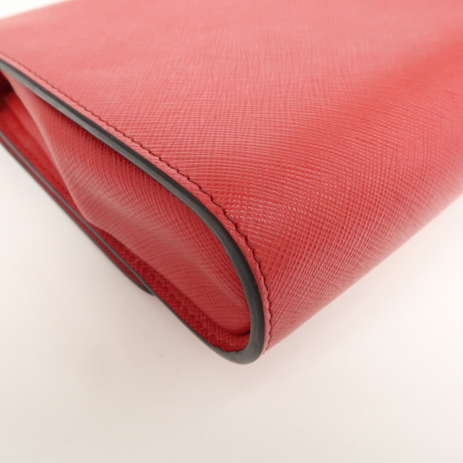 PRADA Logo Saffiano Leather Chain Shoulder Bag Red 1BH007