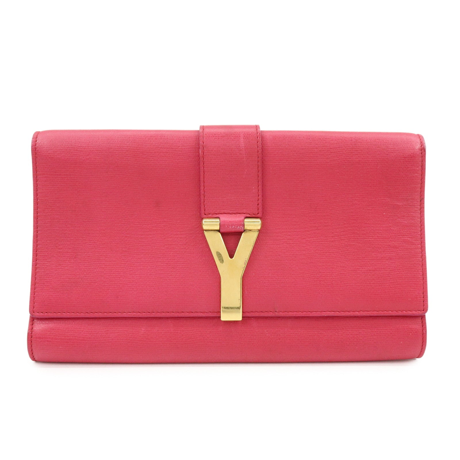 SAINT LAURENT PARIS Y Line Leather Clutch Bag Pouch Pink 265701