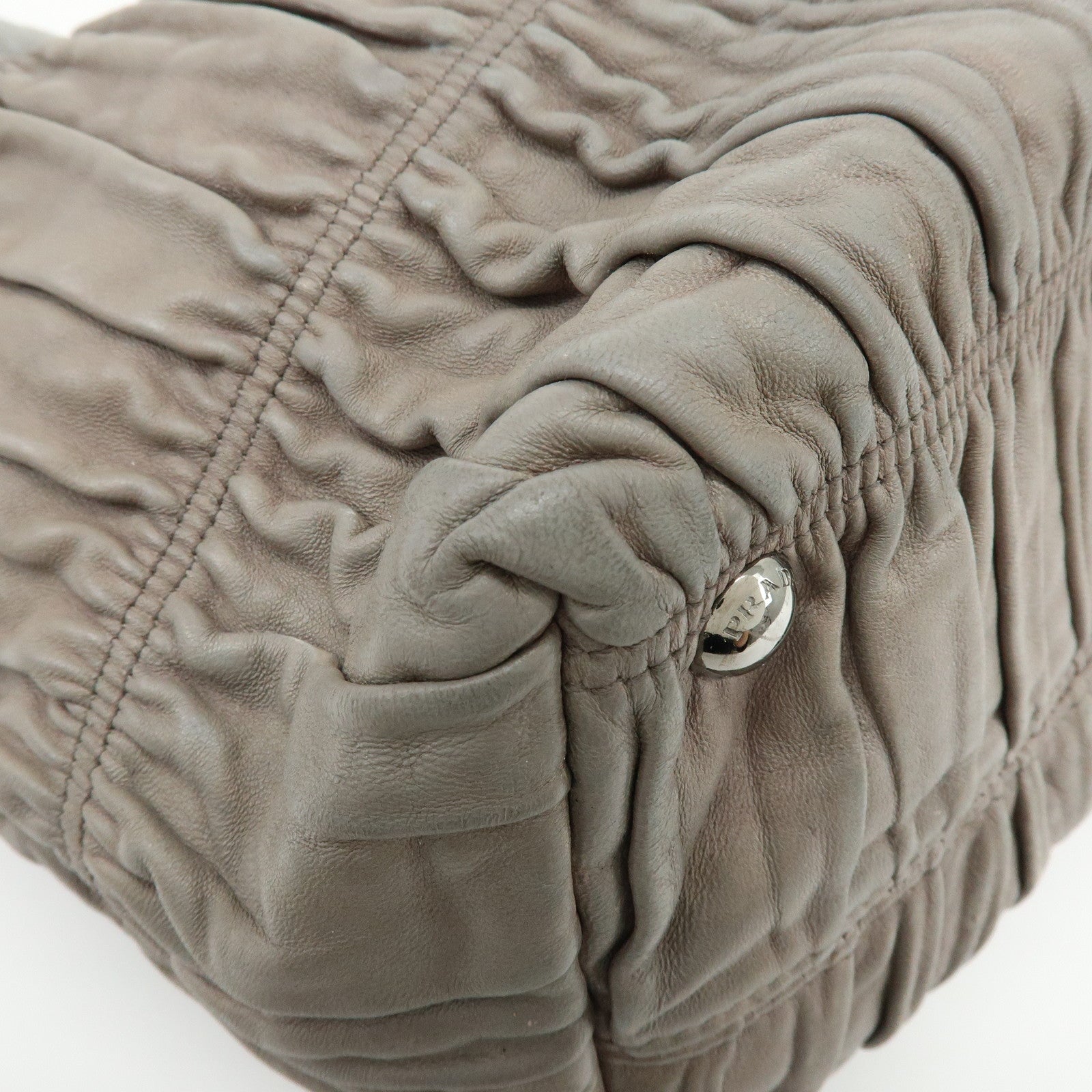 PRADA Logo Leather 2Way Bag Hand Bag Shoulder Bag Gray