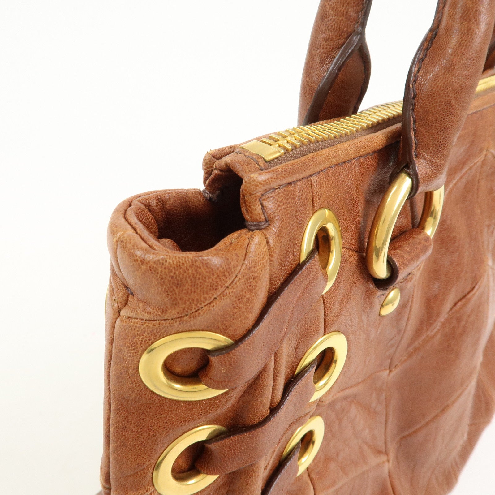 MIU MIU Logo Leather 2Way Bag Hand Bag Shoulder Bag Brown