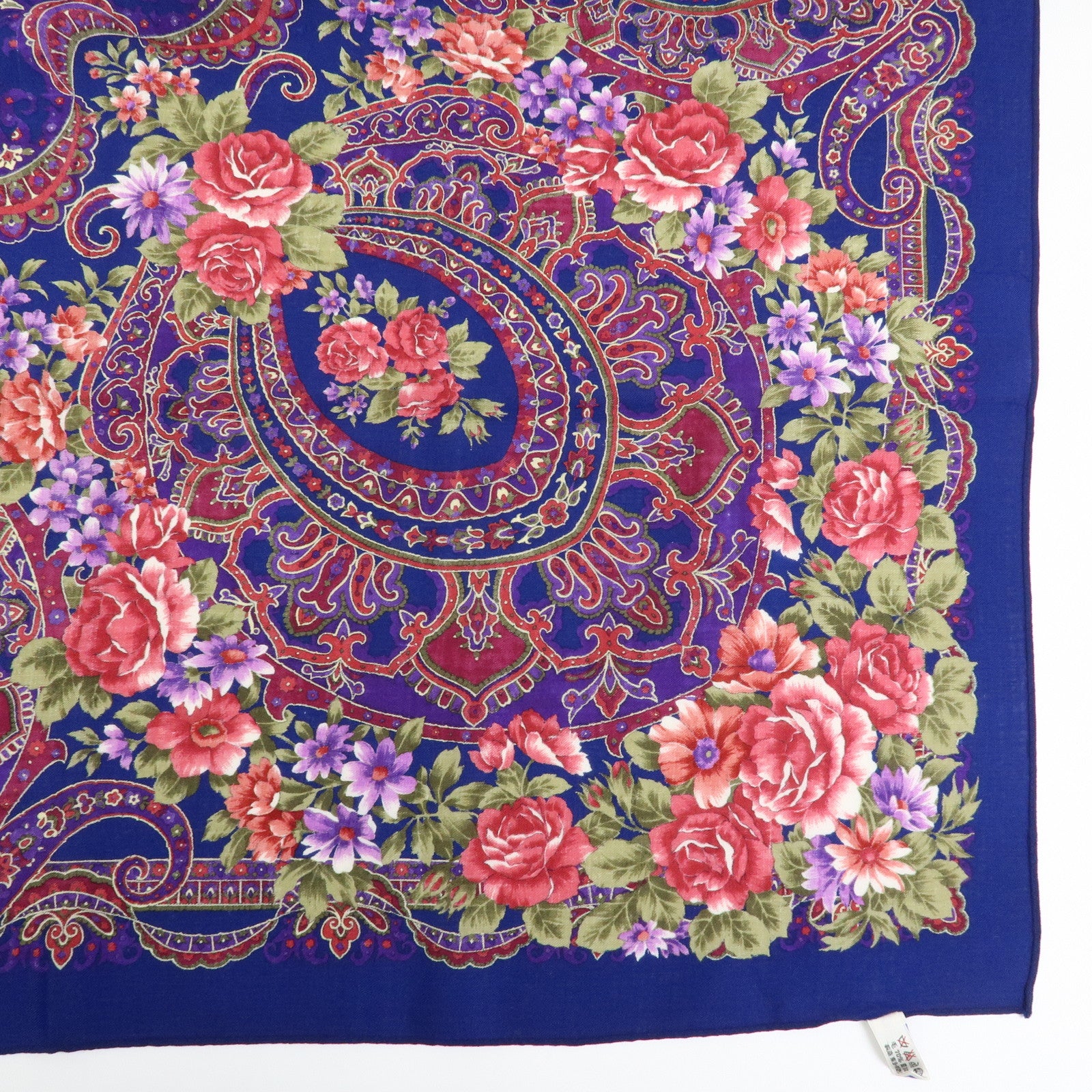 SAINT LAURENT PARIS Cotton Wool Scarf Flower Print Navy Red