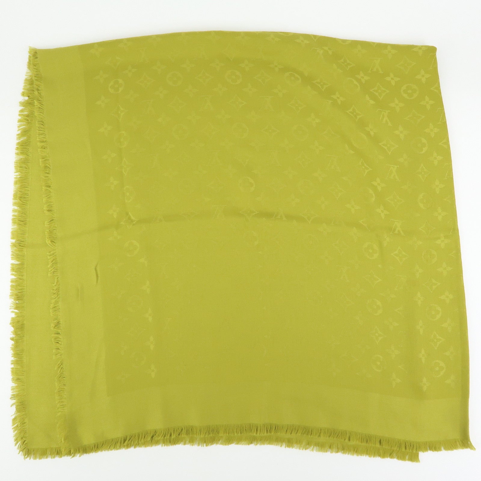 Louis Vuitton Monogrm Silk Wool Scarf Shawl Anis Green M71326