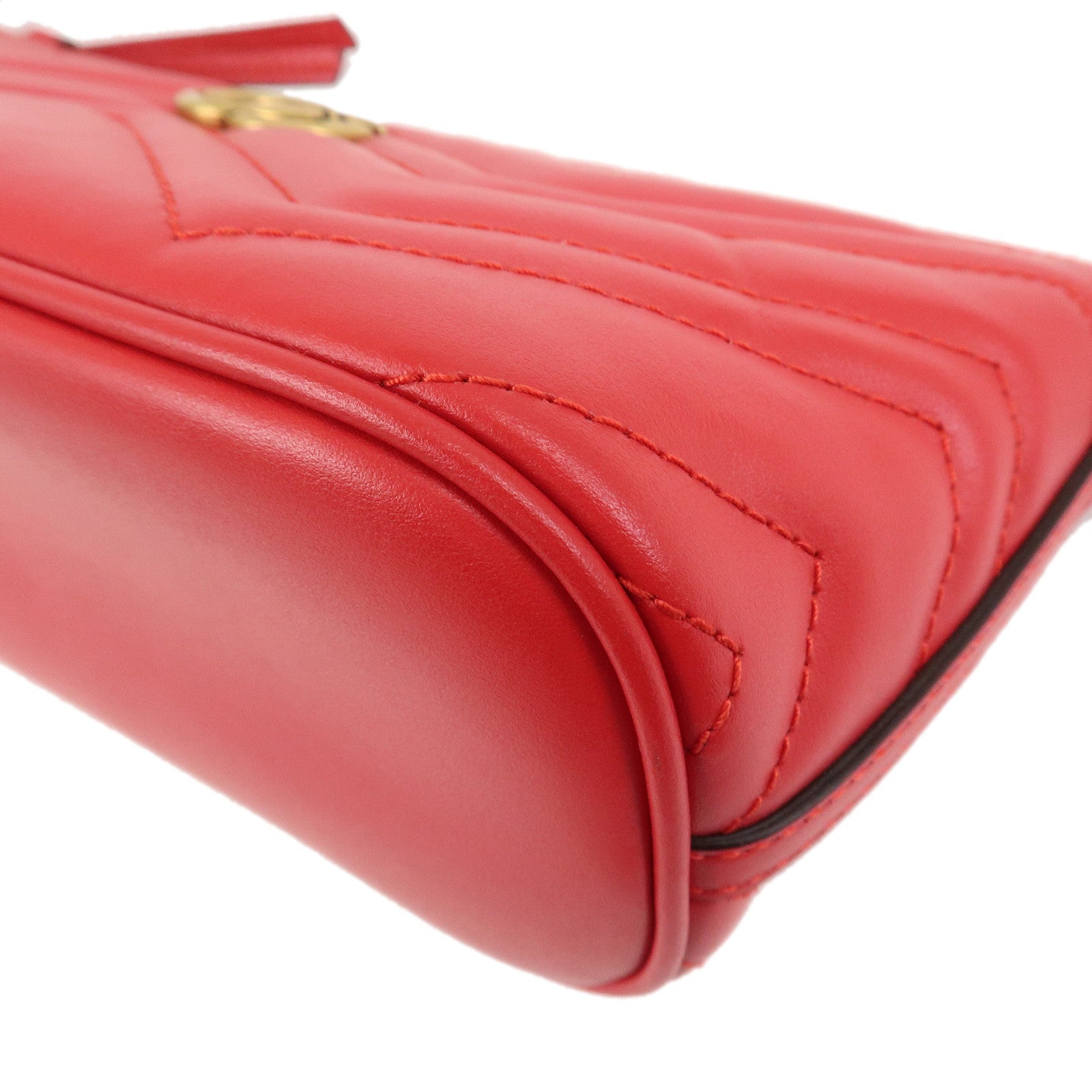 GUCCI GG Marmont Boat Bag Leather Shoulder Bag Red 739166