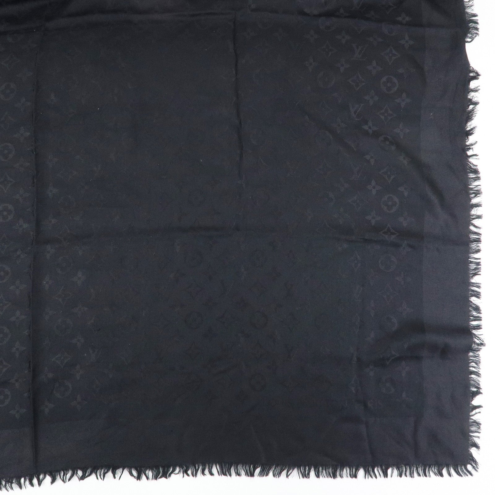 Louis Vuitton Monogram Silk Wool Shawl Scarf Black