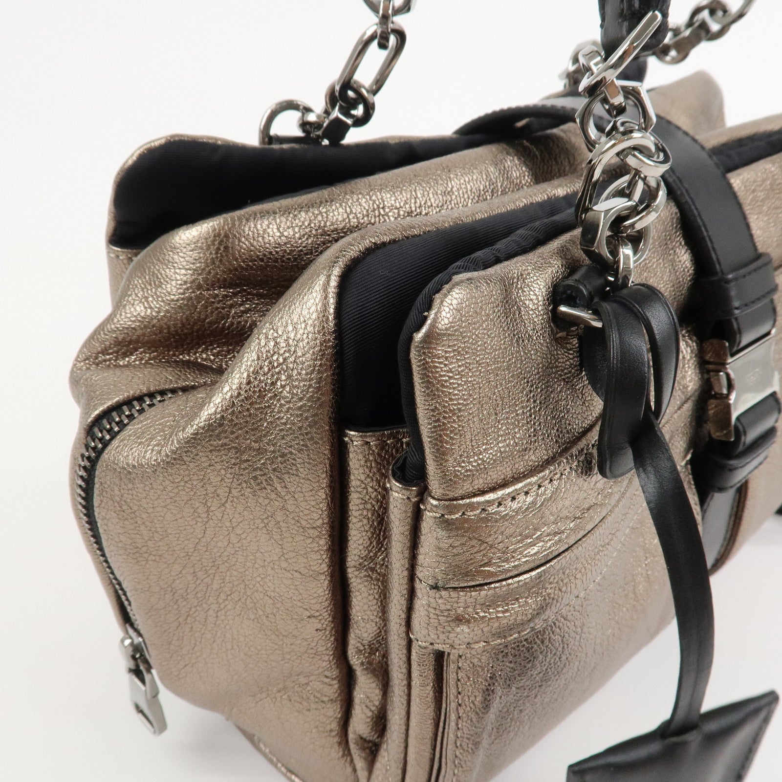 LOEWE Rola 26 Calf Skin Hand Bag Boston Bag Gold Black