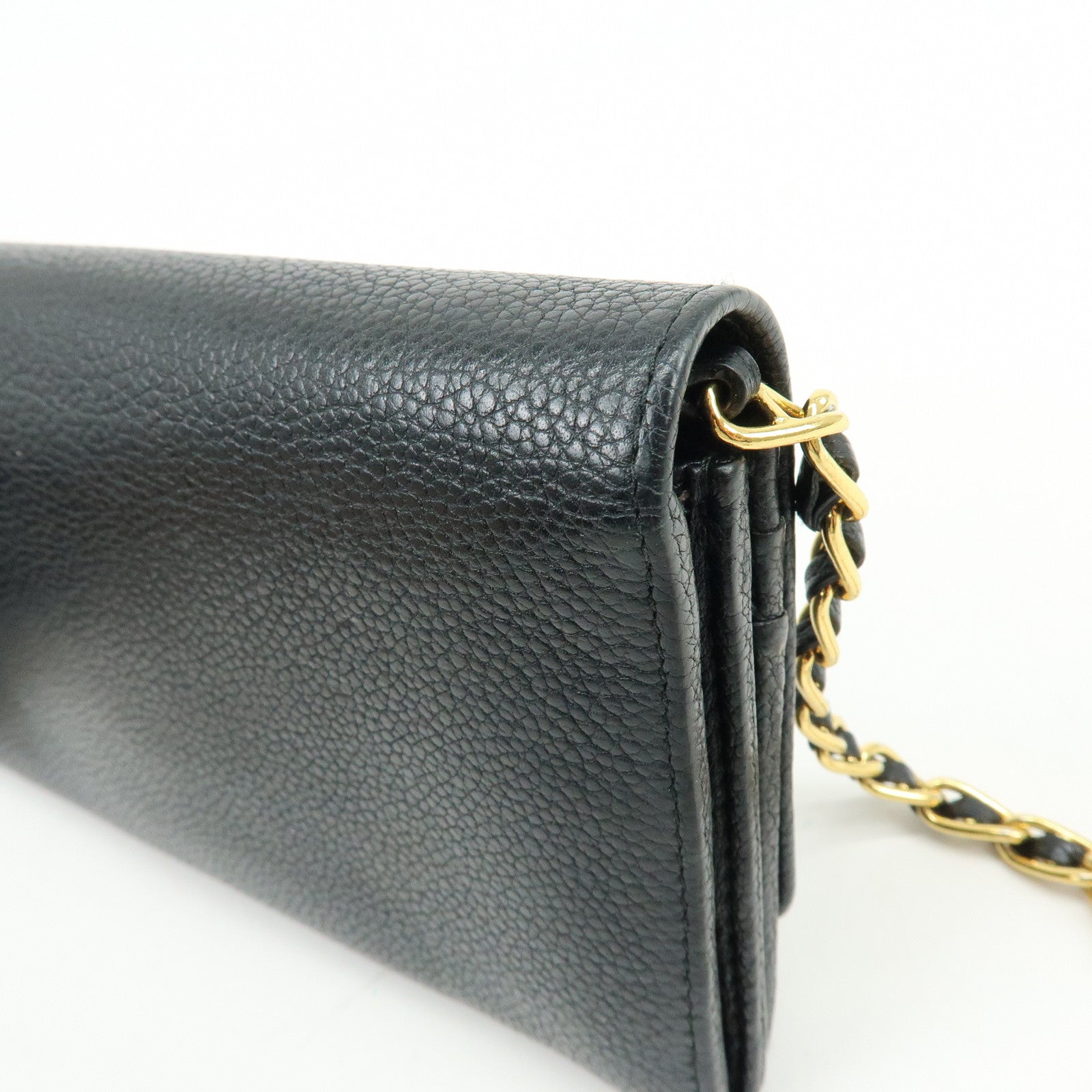 PRADA Saffiano Leather Chain Wallet Shoulder Bag Black 1M1290