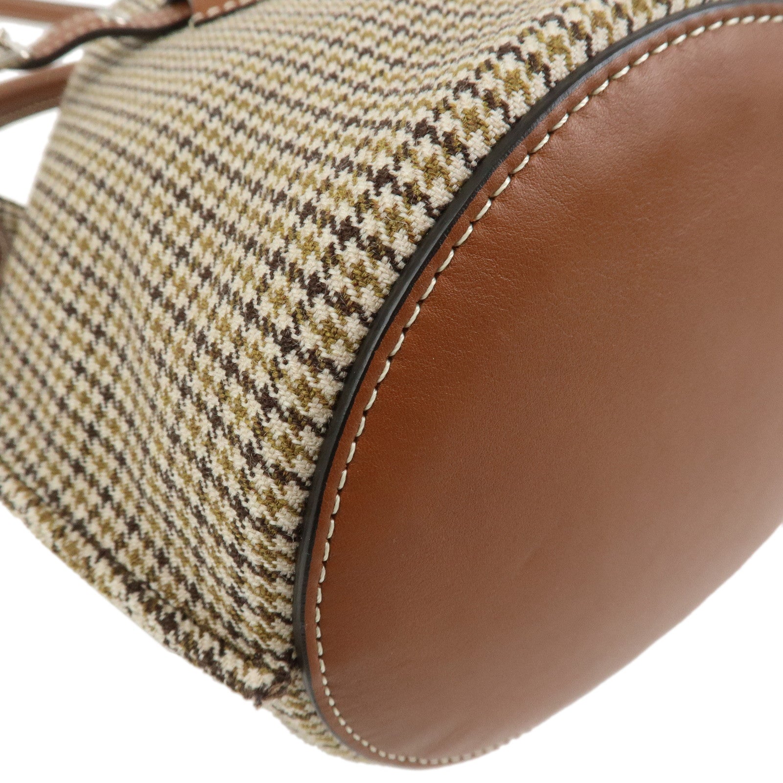 CELINE Big Bag Canvas Wool Leather 2WAY Hand Bag Nano Bucket Brown