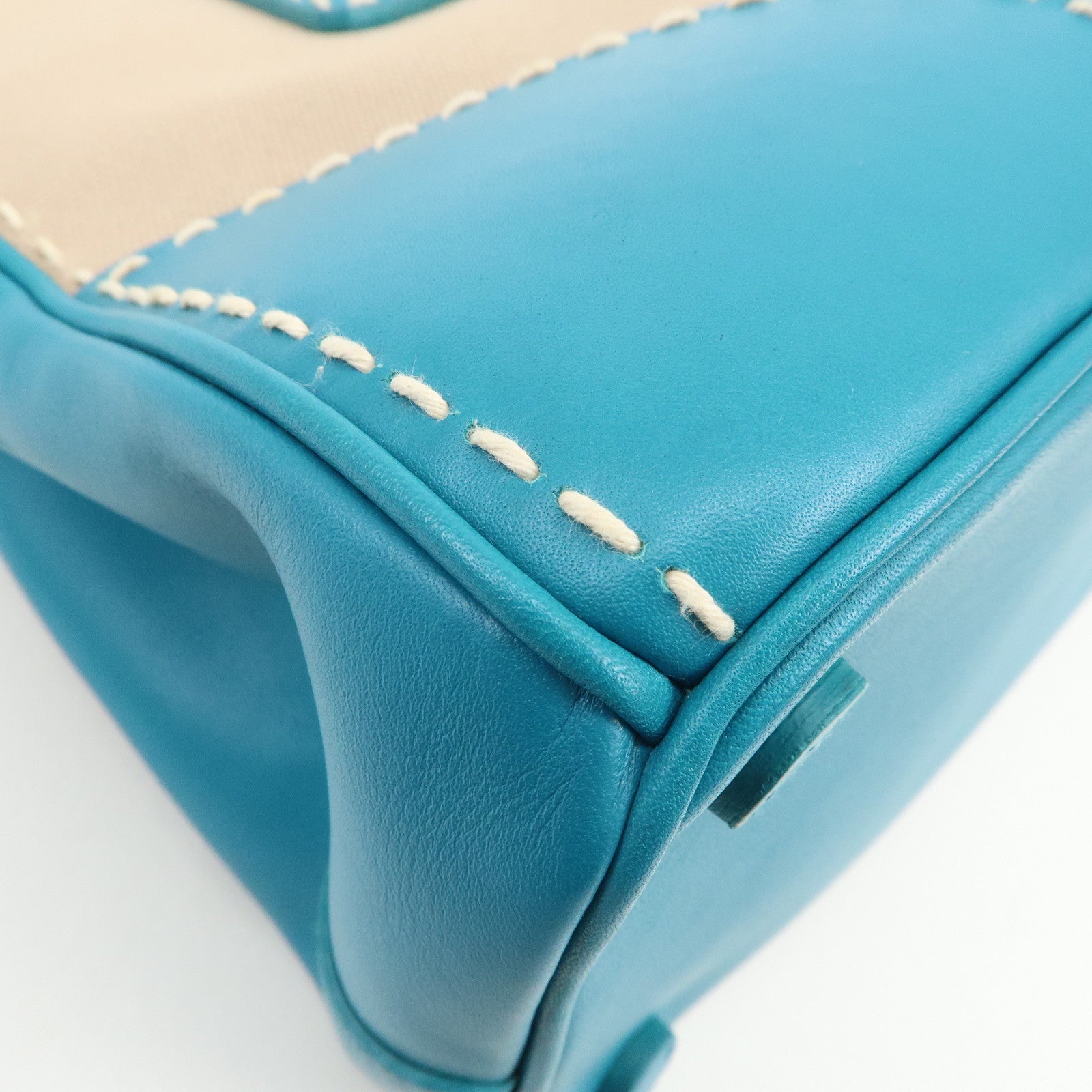 PRADA Triangle Logo Canvas 2Way Bag Hand Bag Tote Bag Blue B1801K