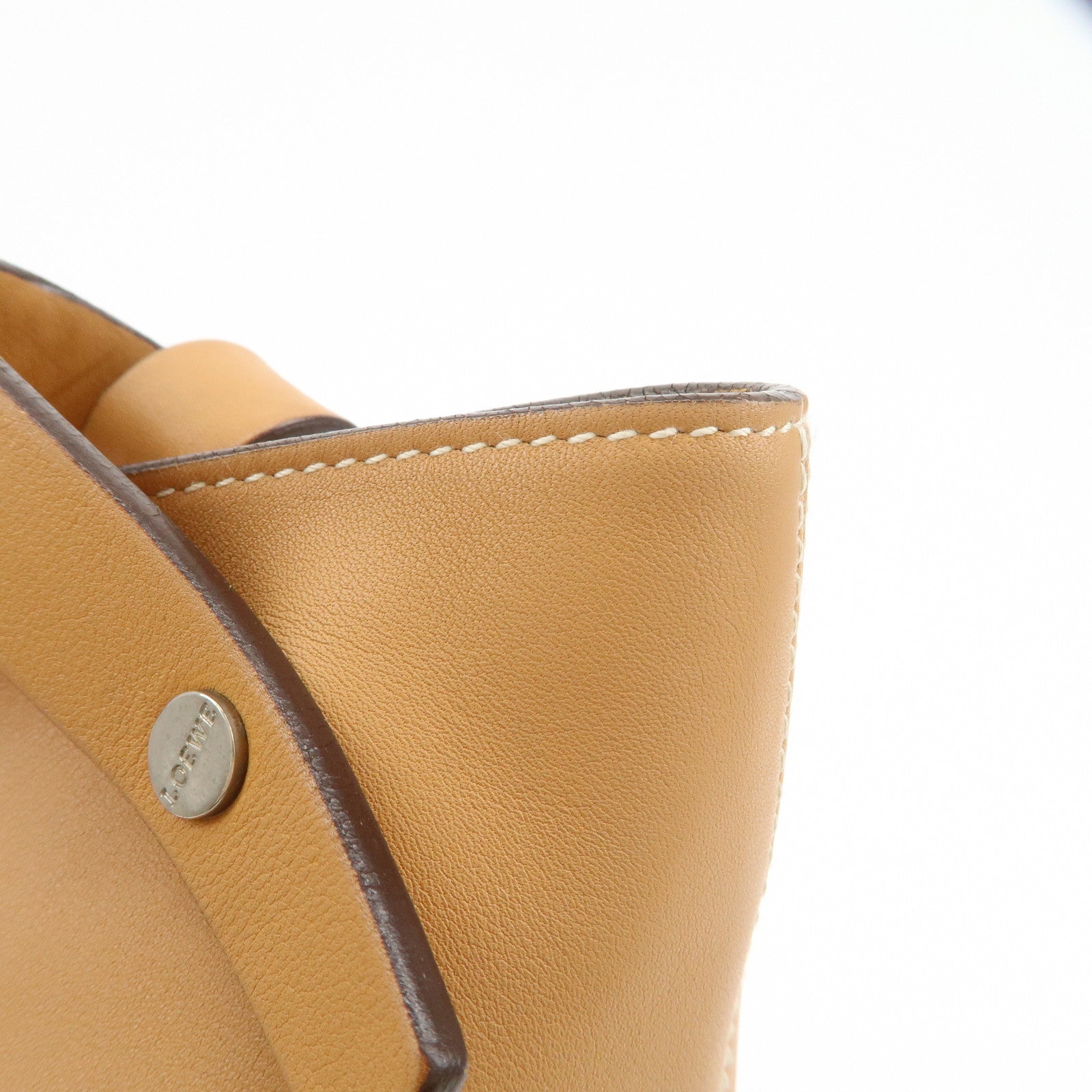 LOEWE Logo Leather Shoulder Bag Hand Bag Tote Bag Light Brown