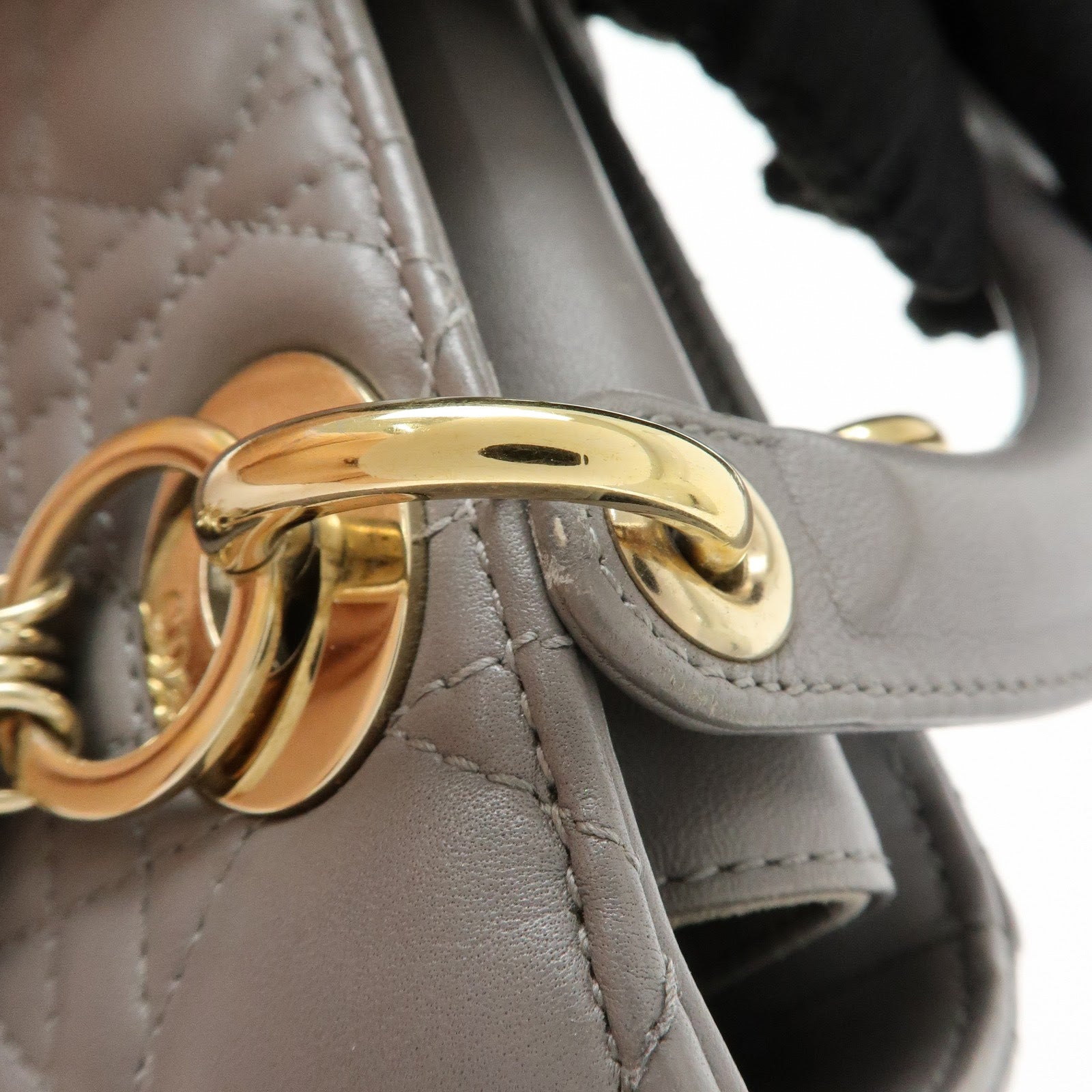 Christian Dior Lady Dior Cannage Leather 2Way Bag Hand Bag Gray