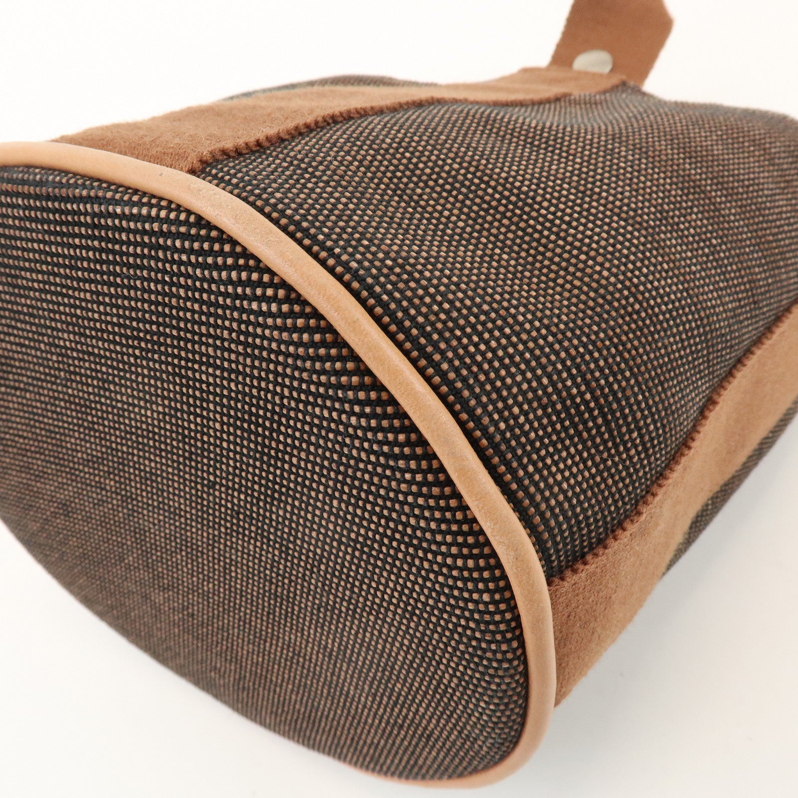 HERMES Saxe PM Canvas Leather Hand Bag Bucket Bag Brown