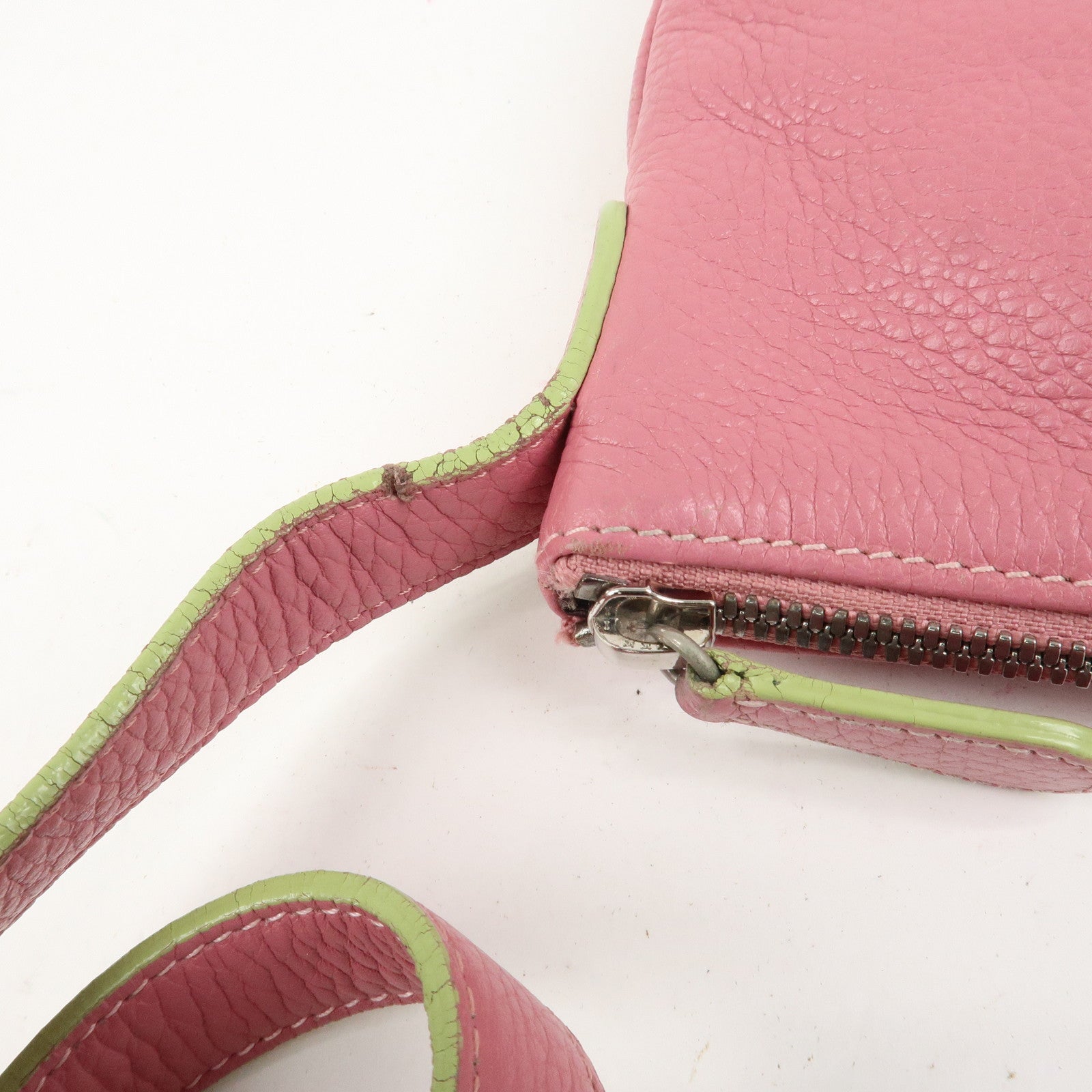 LOEWE Senda Leather Shoulder Bag Crossbody Bag Pink Light Green