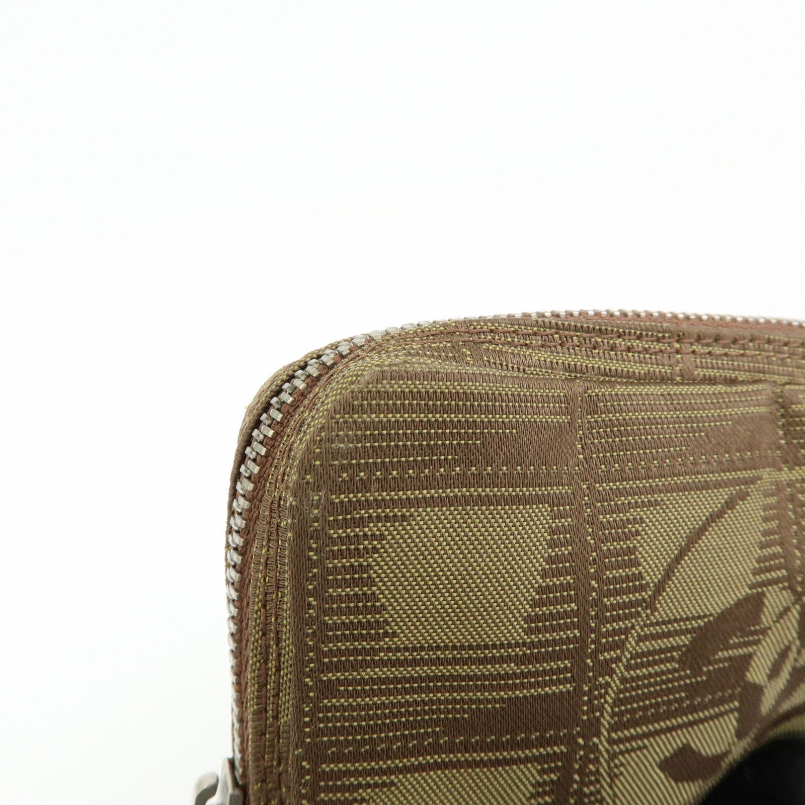 CHANEL New Travel Line Nylon Jacquard Mini Pouch Cosmetic Bag Khaki