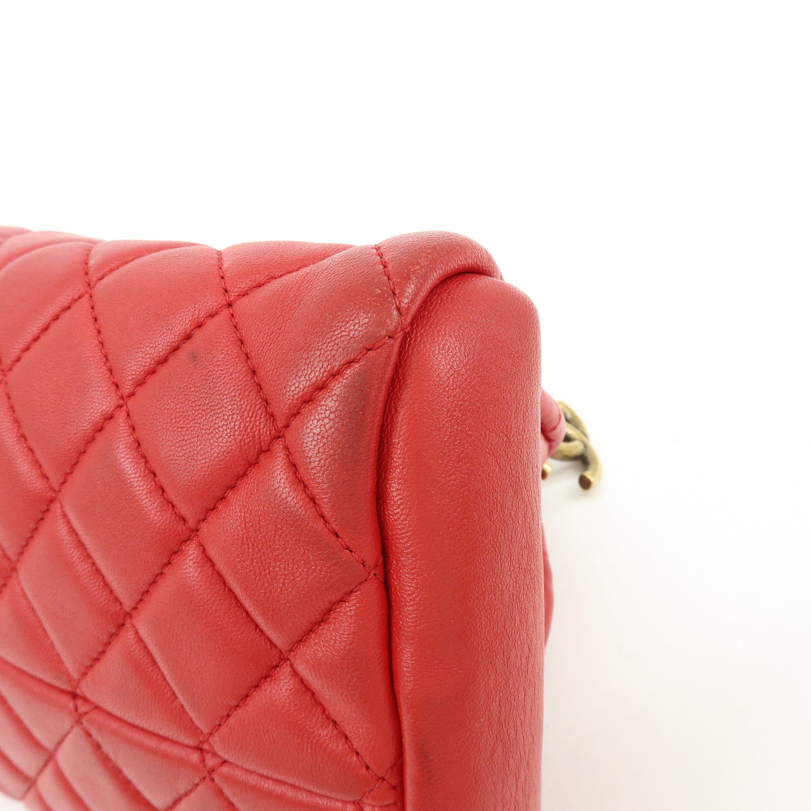 CHANEL Mademoiselle COCO Mark Lamb SKin Chain Shoulder Bag Red