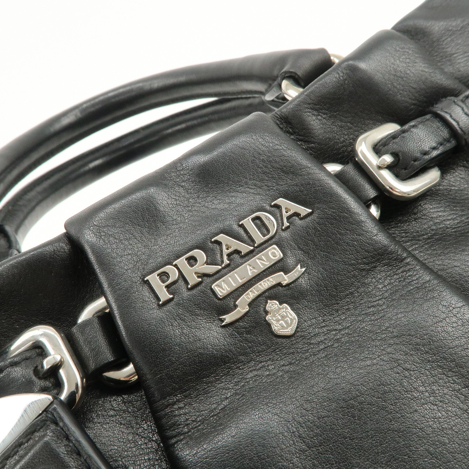 PRADA Soft Calf Leather 2Way Shoulder Bag Hand Bag Black BN1200