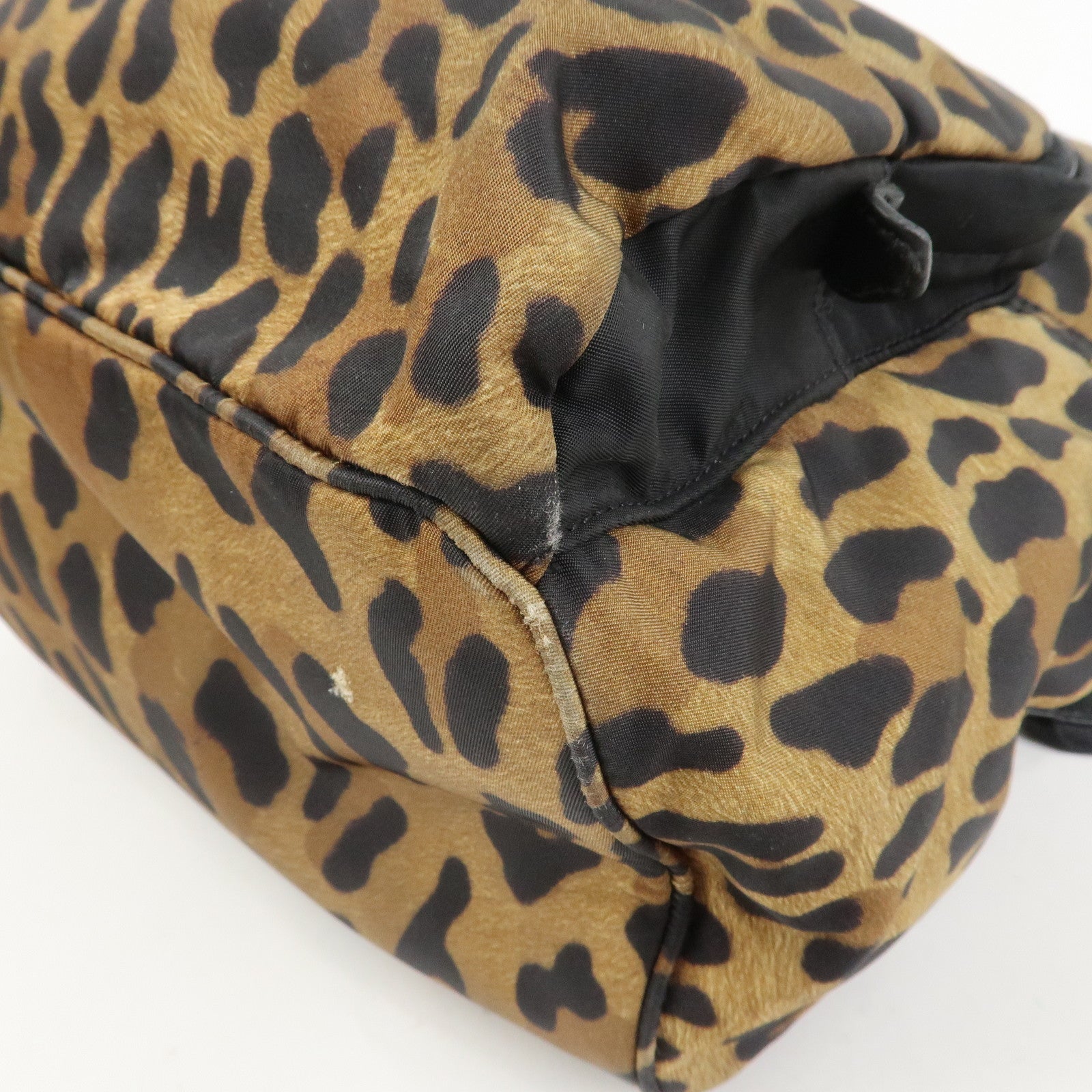 PRADA Nylon Leather Backpack Rucksack Leopard Black 1BZ001