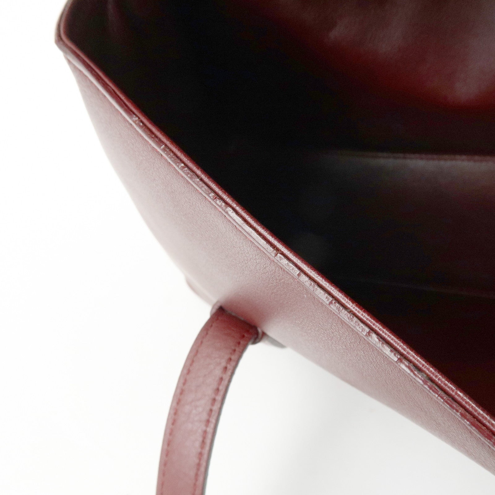 Cartier Cabochon Leather Hand Bag Tote Bag Wine Red