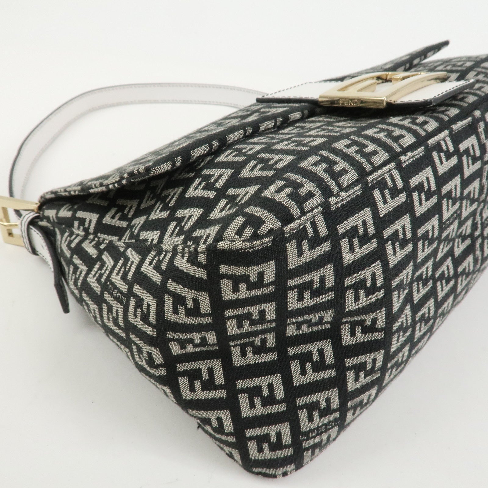 FENDI Mamma Baguette Zucchino Leather Canvas Shoulder Bag 8BR001