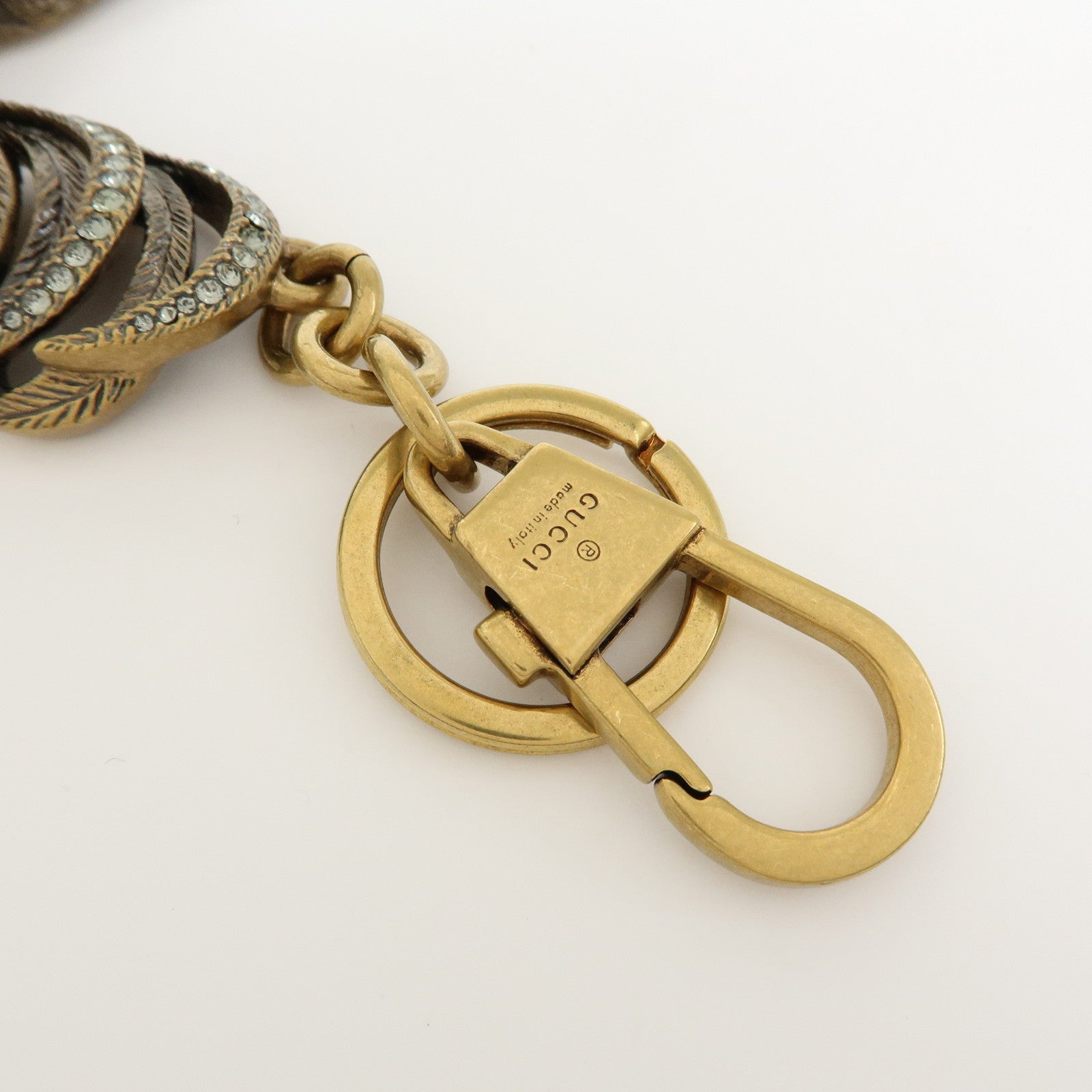 GUCCI Interlocking G Metal Rhinestone Faux Pearl Bag Charm Gold