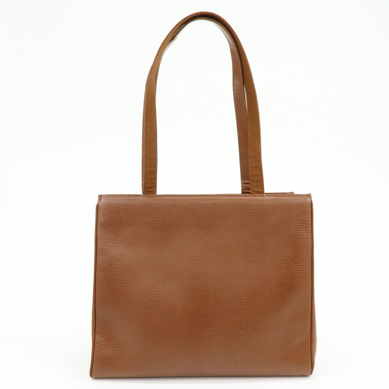 Ferragamo Vara Embossed Leather Tote Bag Shoulder Bag Brown