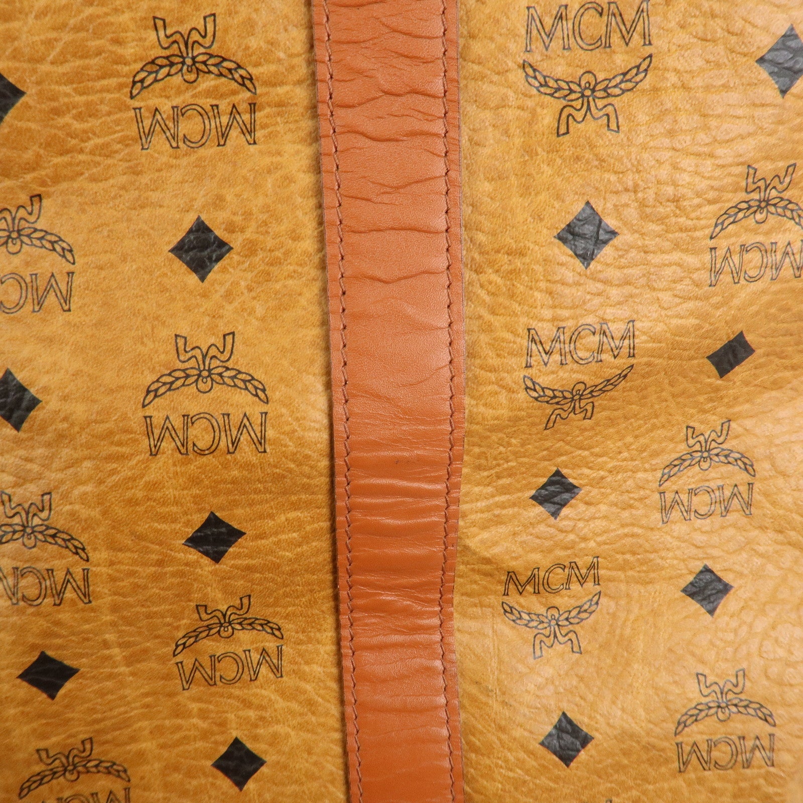 MCM Visetos Leather Boston Bag Shoulder Bag Brown