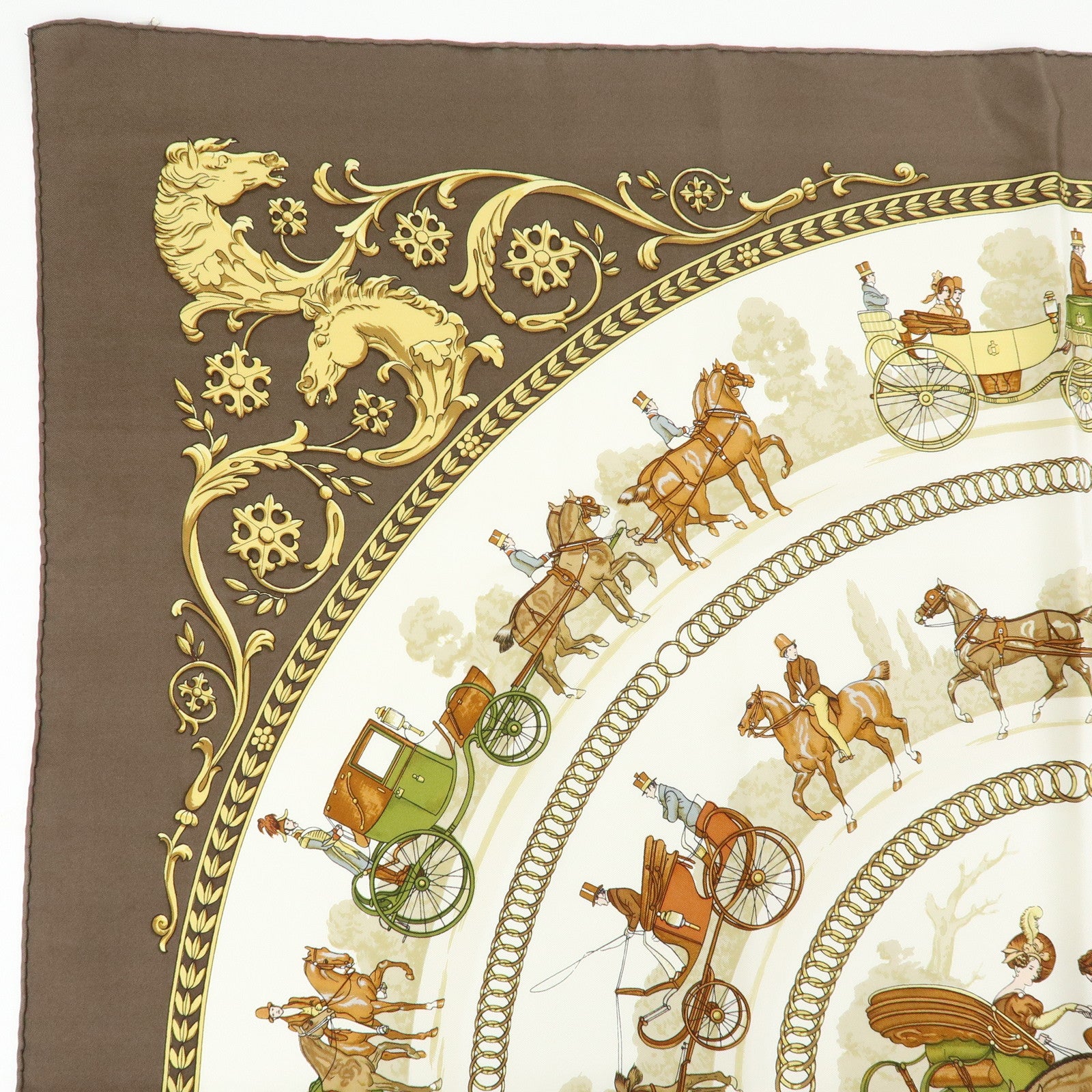 HERMES Carre 90 Silk 100% Scarf LA PROMENADE DE LONGCHAMPS