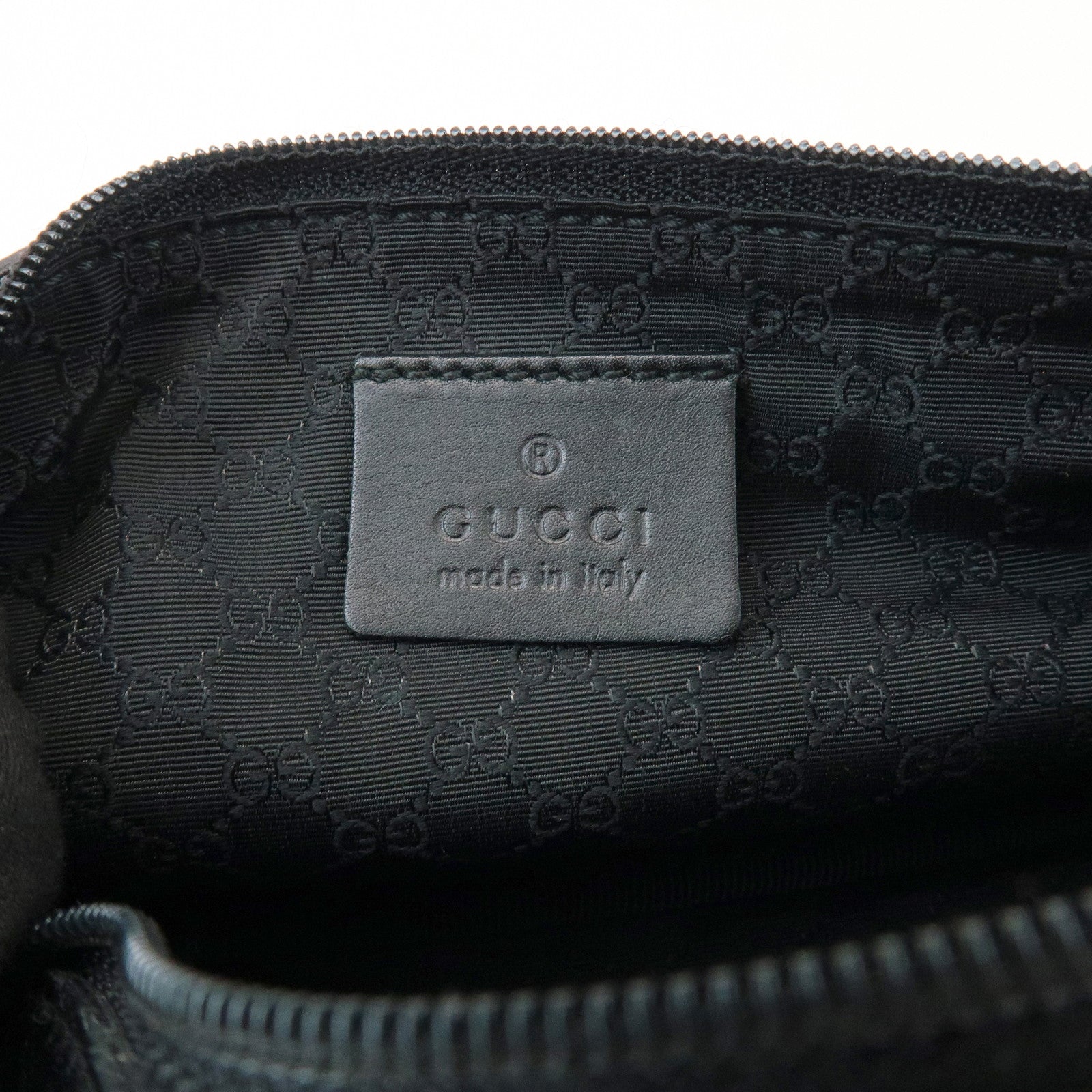 GUCCI Sherry Accessory Pouch Leather Canvas Hand Bag Black 92820