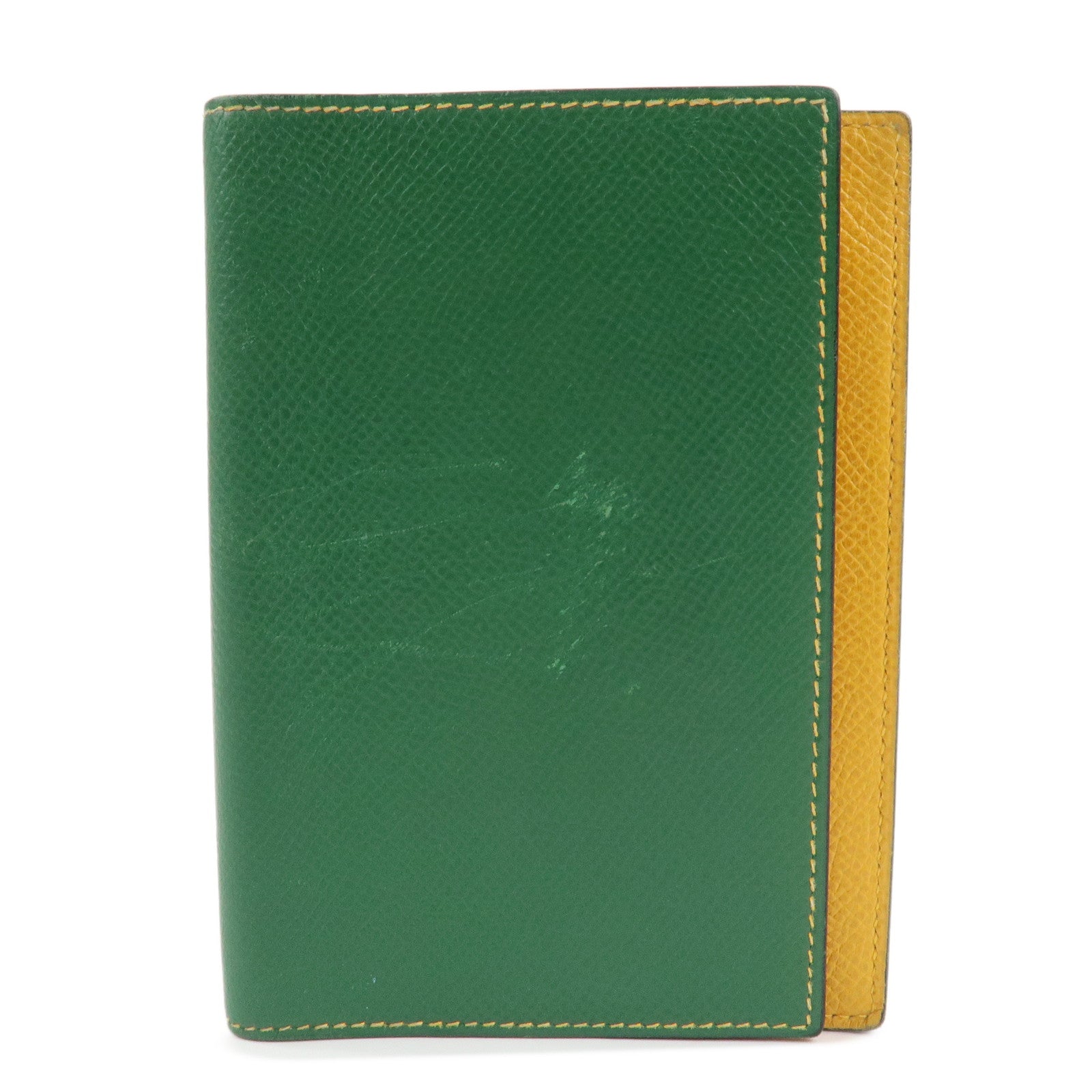 HERMES Leather Logo 〇Y Stamped Agenda PM Planner Cover Green